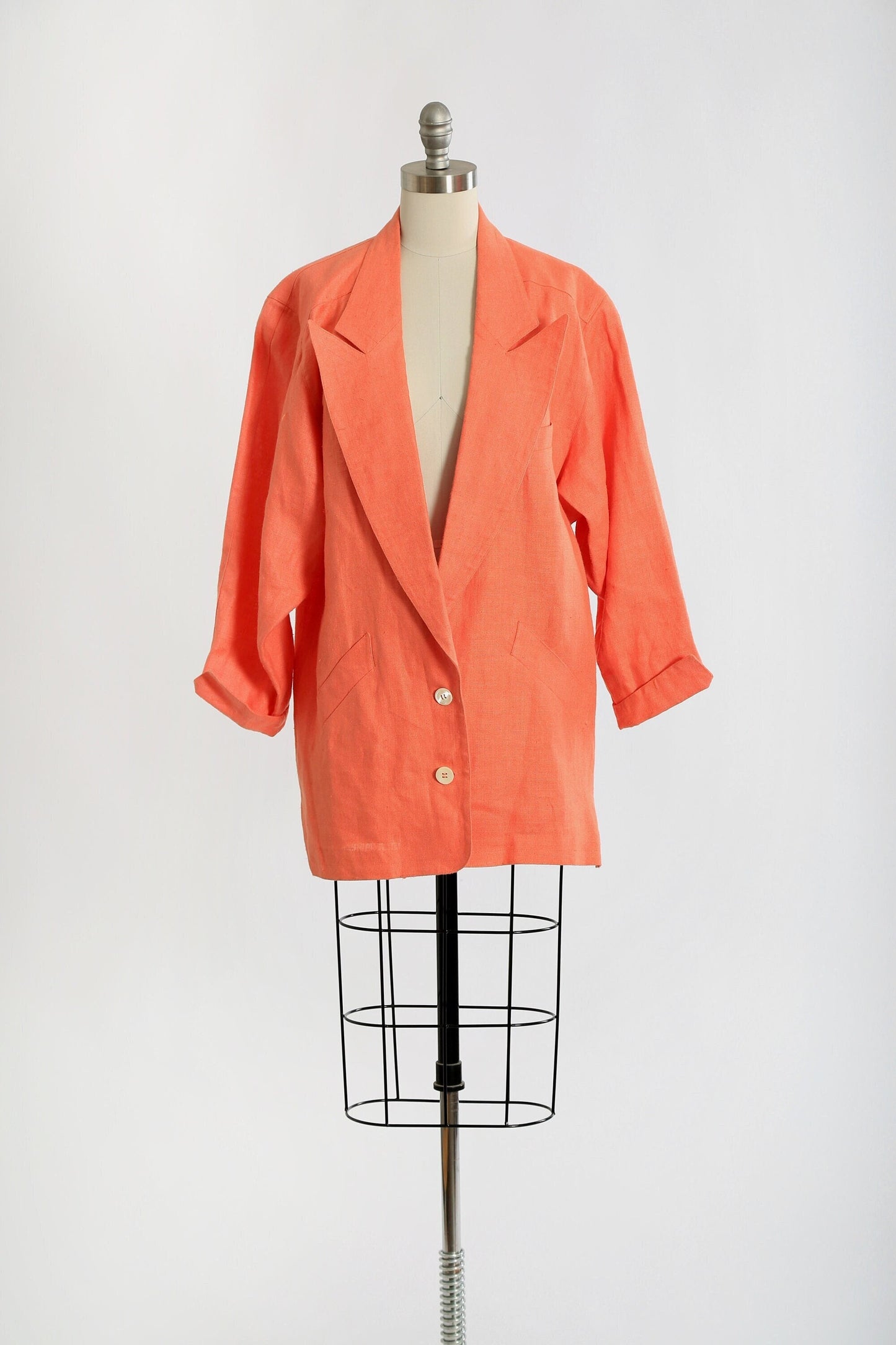90s oversized salmon orange linen blazer jacket