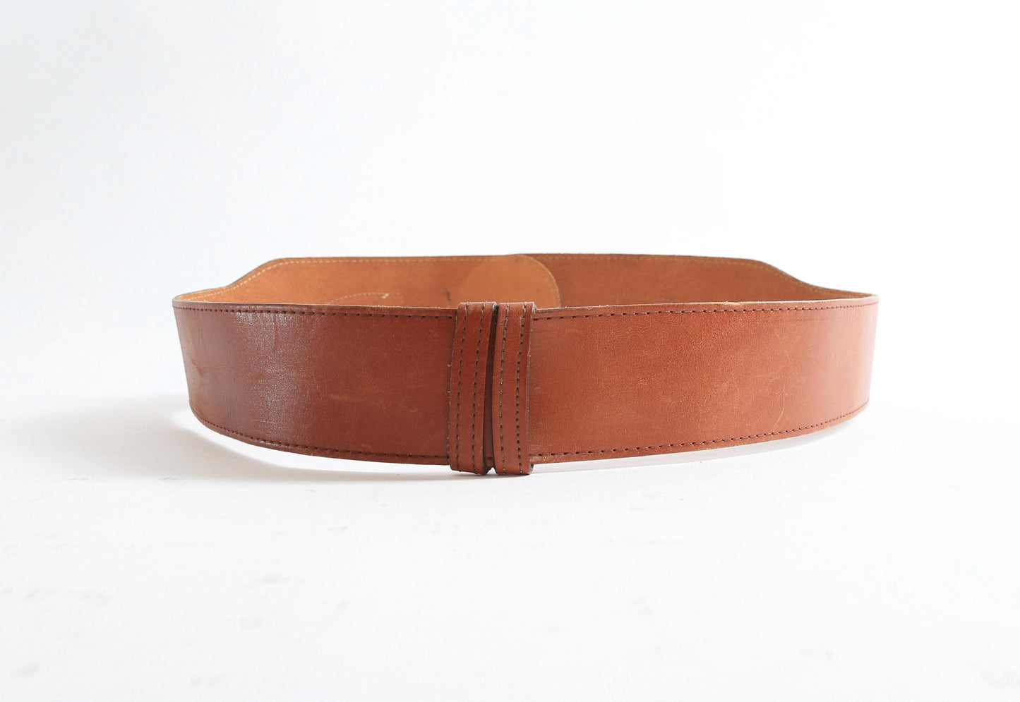 Vintage 80s Ginnie Johansen wide brown leather belt Sz. L XL