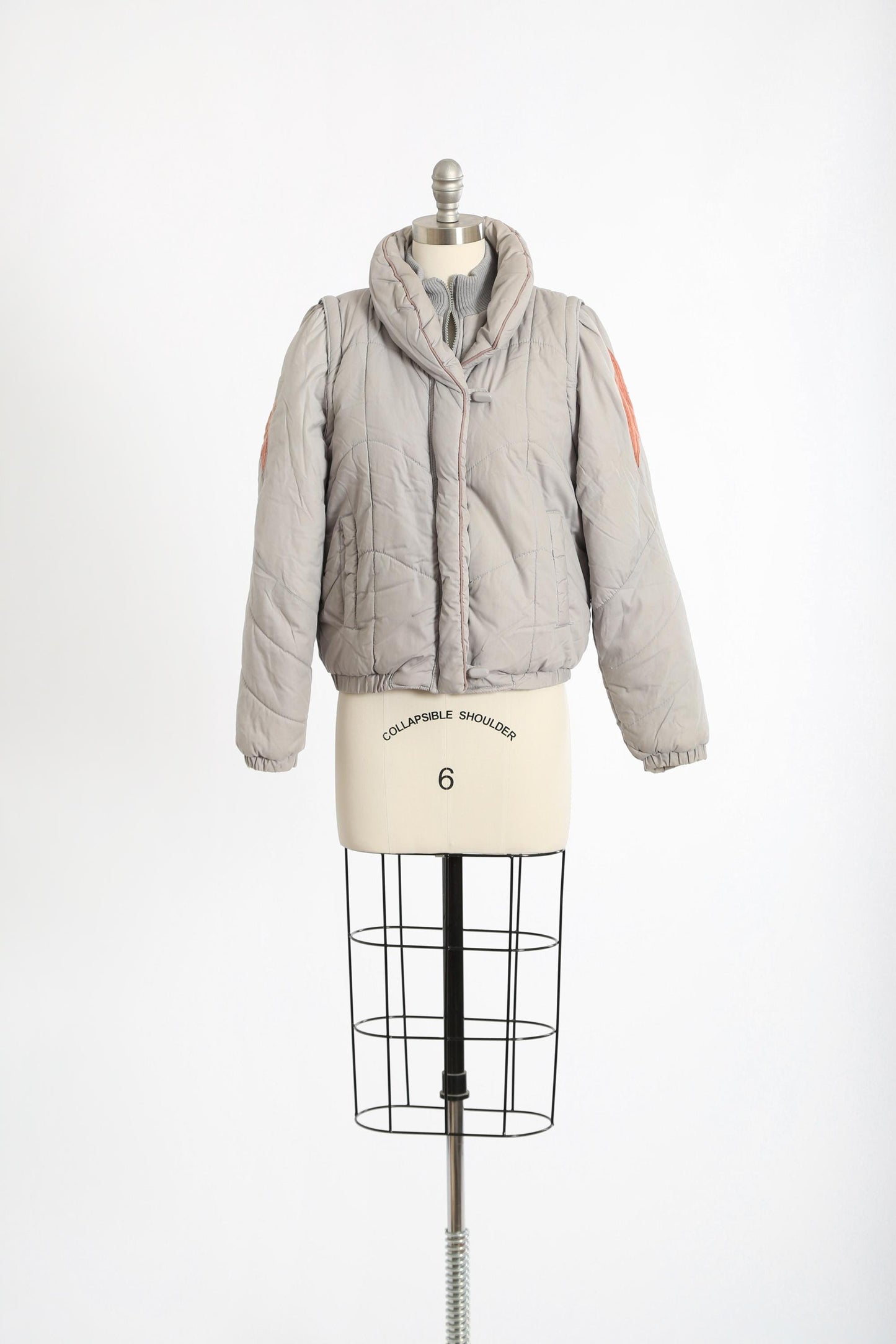 Vintage 80s gray + pink Puffer jacket Vest