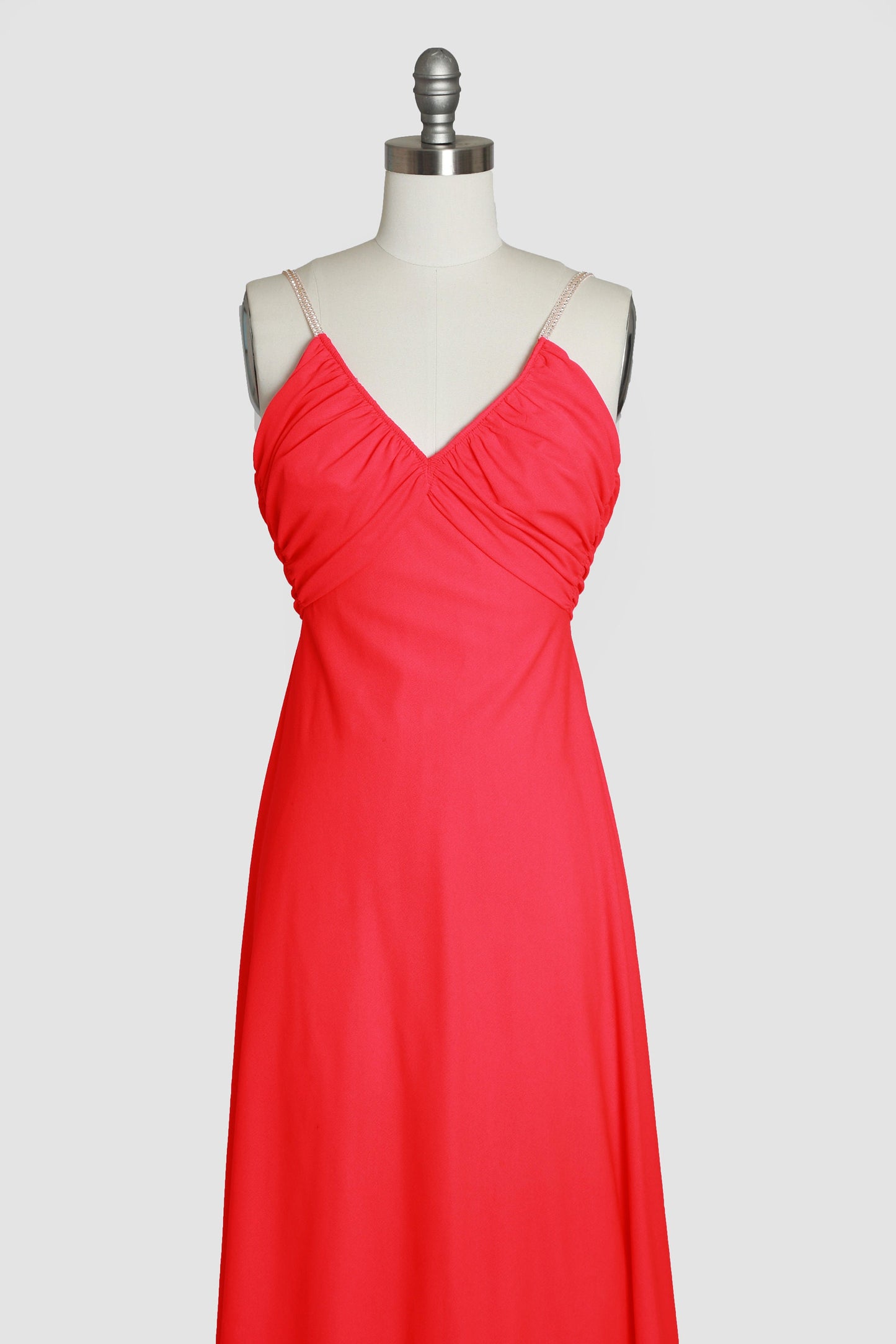 Lilli Diamond neon dress | Vintage 70s Lilli Diamond neon pink rhinestone cocktail party maxi dress XS