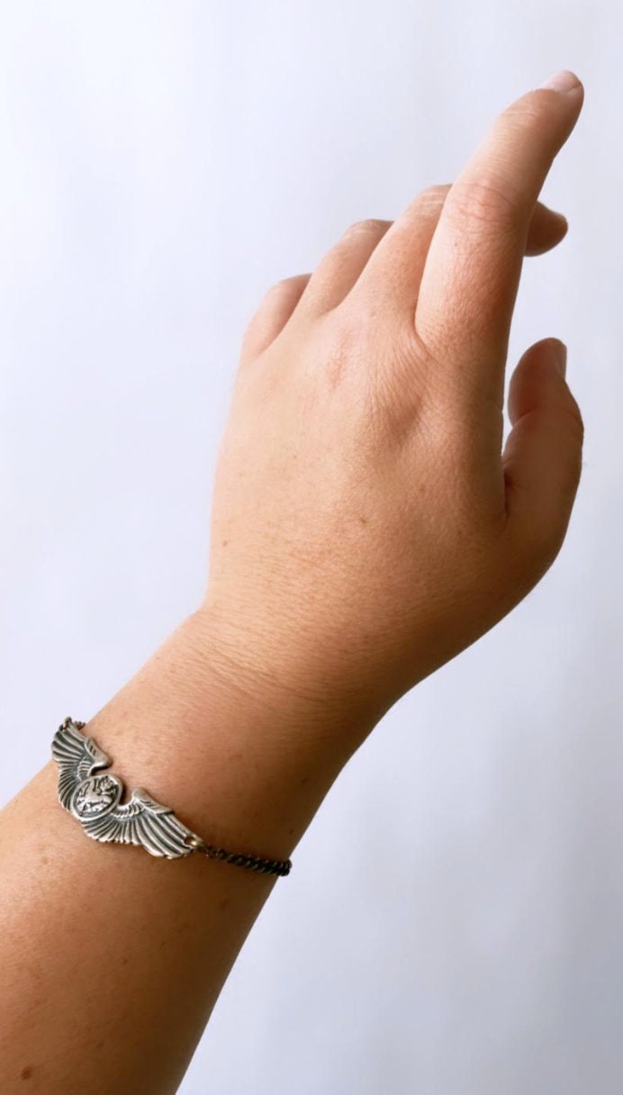 Vintage 1940s WWII US. Army Air Force flight wings sterling silver bracelet 8.3g