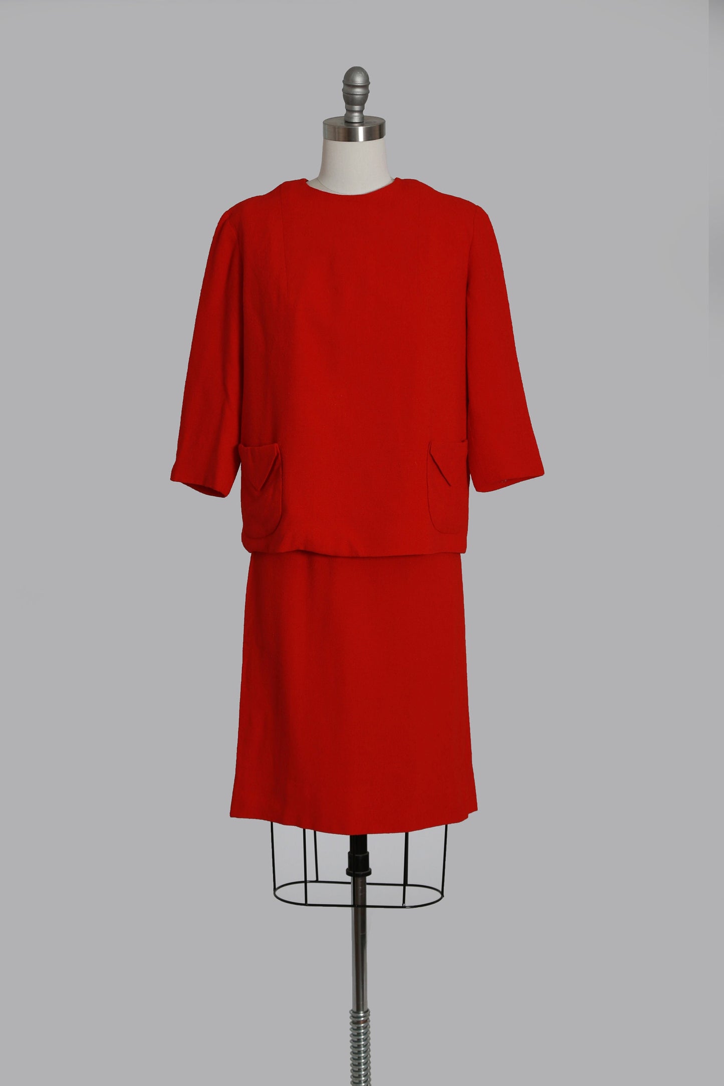 60s red wool suit | Vintage 1960s red 2pc shift dress + top suit | Mid century Modern 2pc dress suit