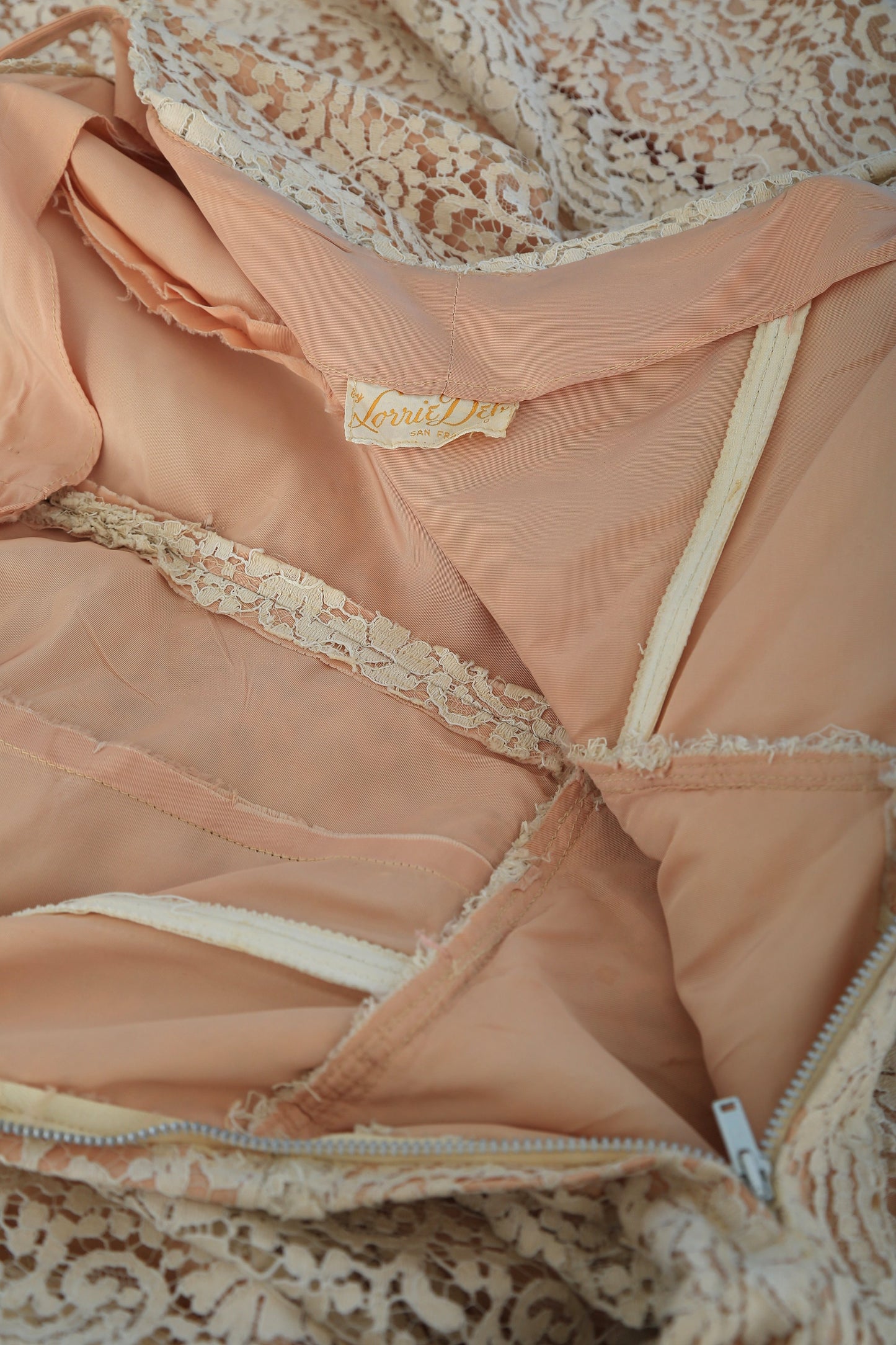 50s nude lace dress | 1950s Lorrie Deb floral lace 2pc dress