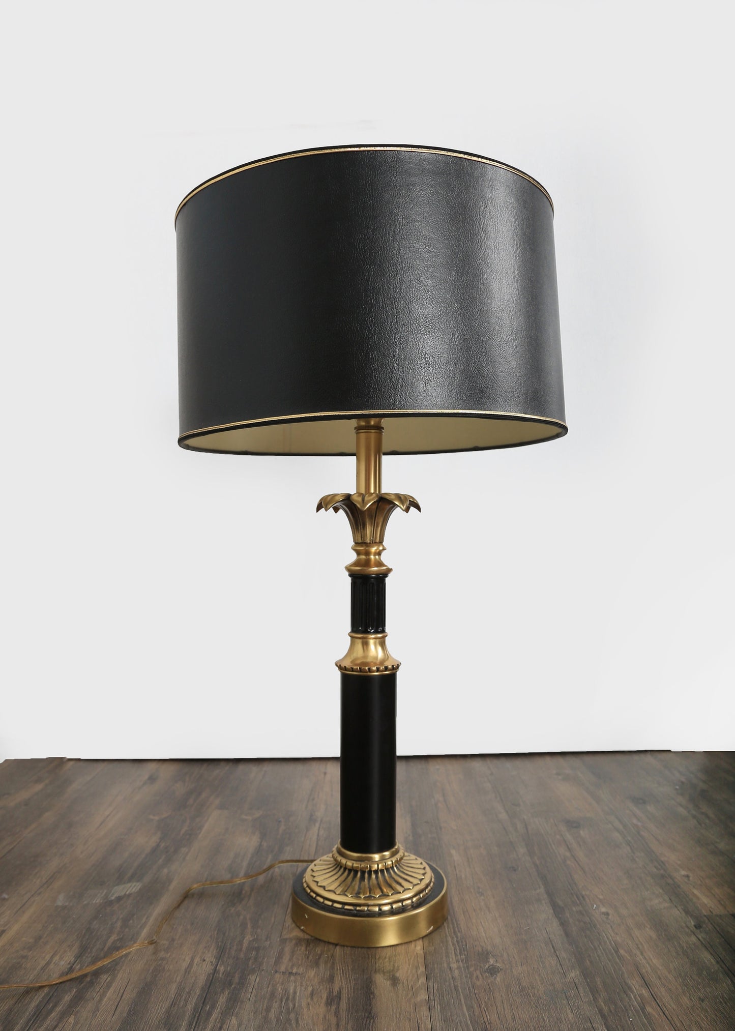 Vintage black + gold brass neoclassical French style table lamp