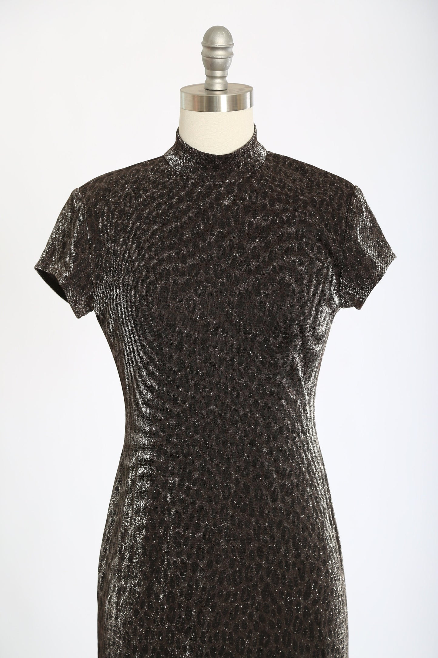 Vintage 1990s leopard print lurex stretch maxi dress