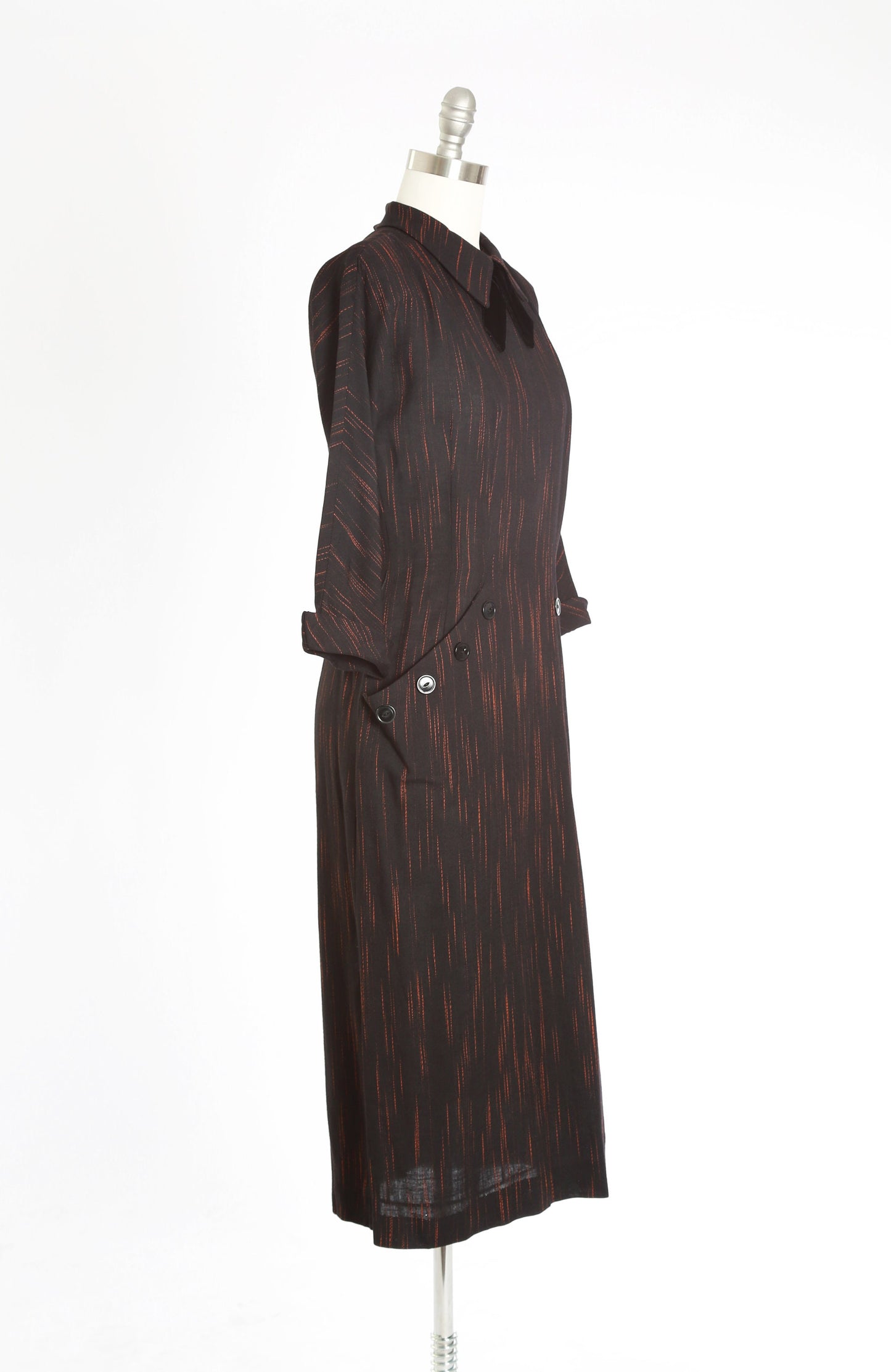 Vintage 40s 50s black & orange embroidered ascot bow dress