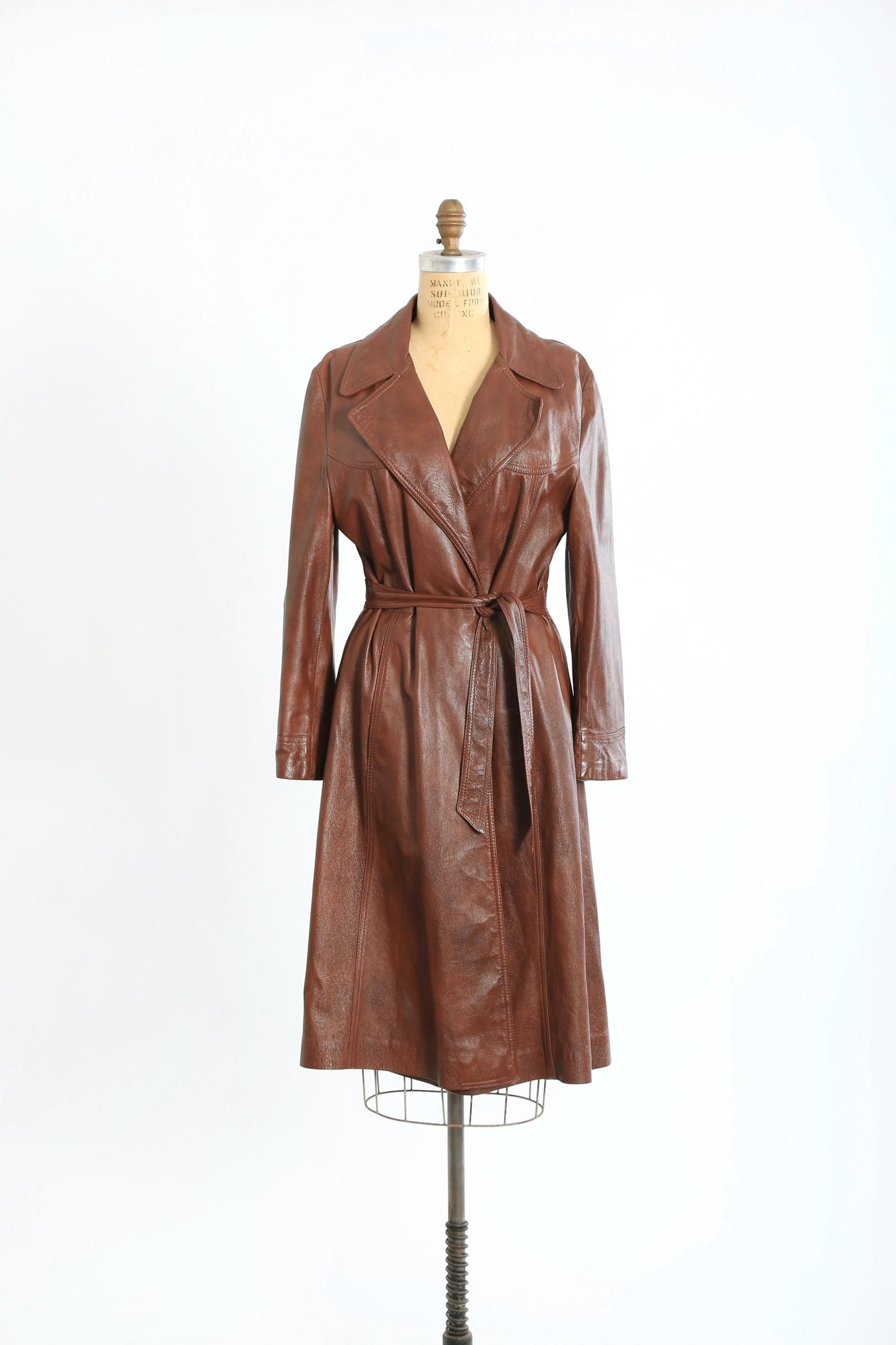Leather trench coat | Vintage 70s brown leather belted trench coat