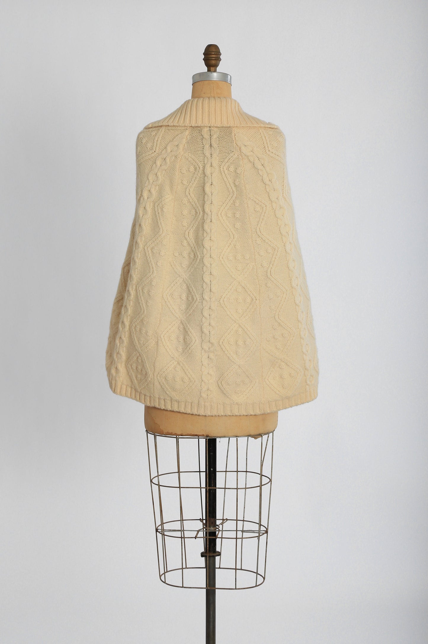 60s knit wool cape sweater | Vintage 60s hand loomed cable knit wool cape