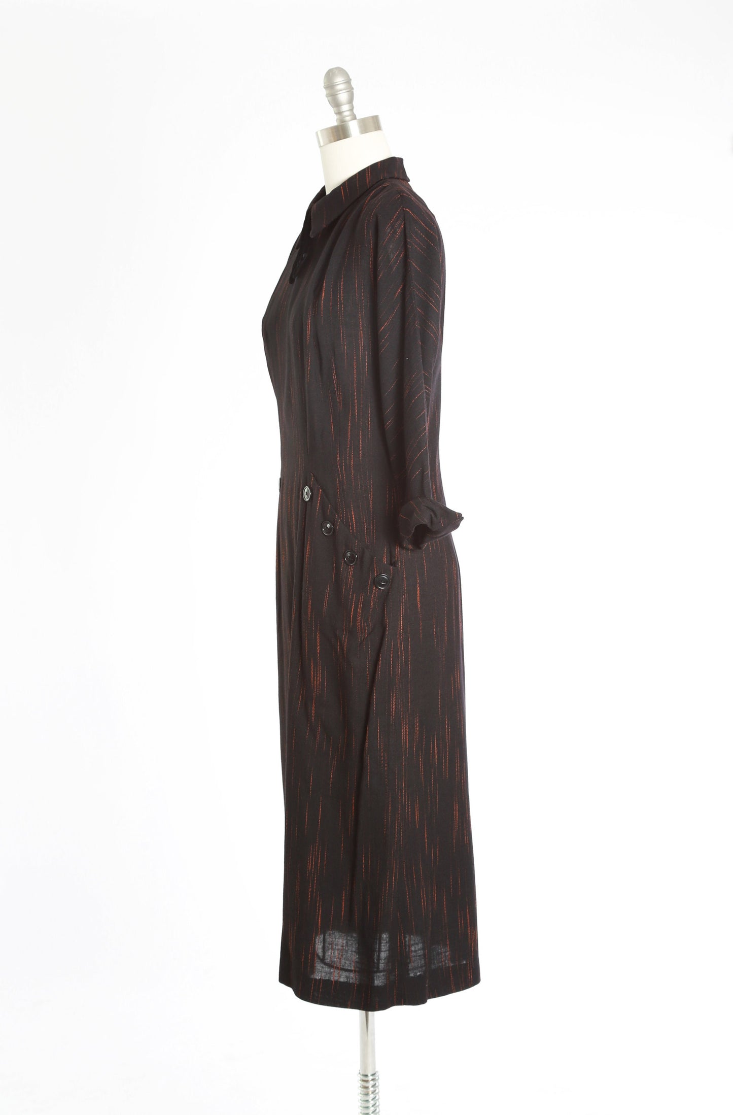 Vintage 40s 50s black & orange embroidered ascot bow dress