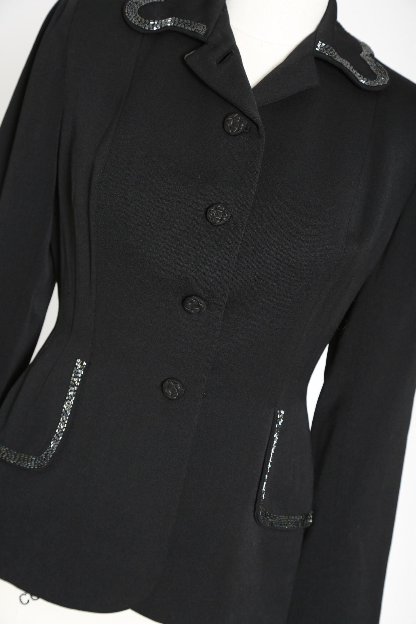 40s beaded blazer | Vintage 40s black wool hand beaded blazer | 1940s dress suit coat