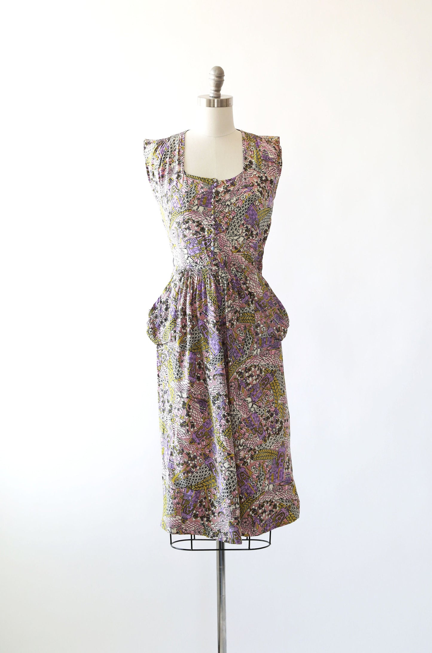 Vintage 40s silk dress | 1940s novelty print silk dress