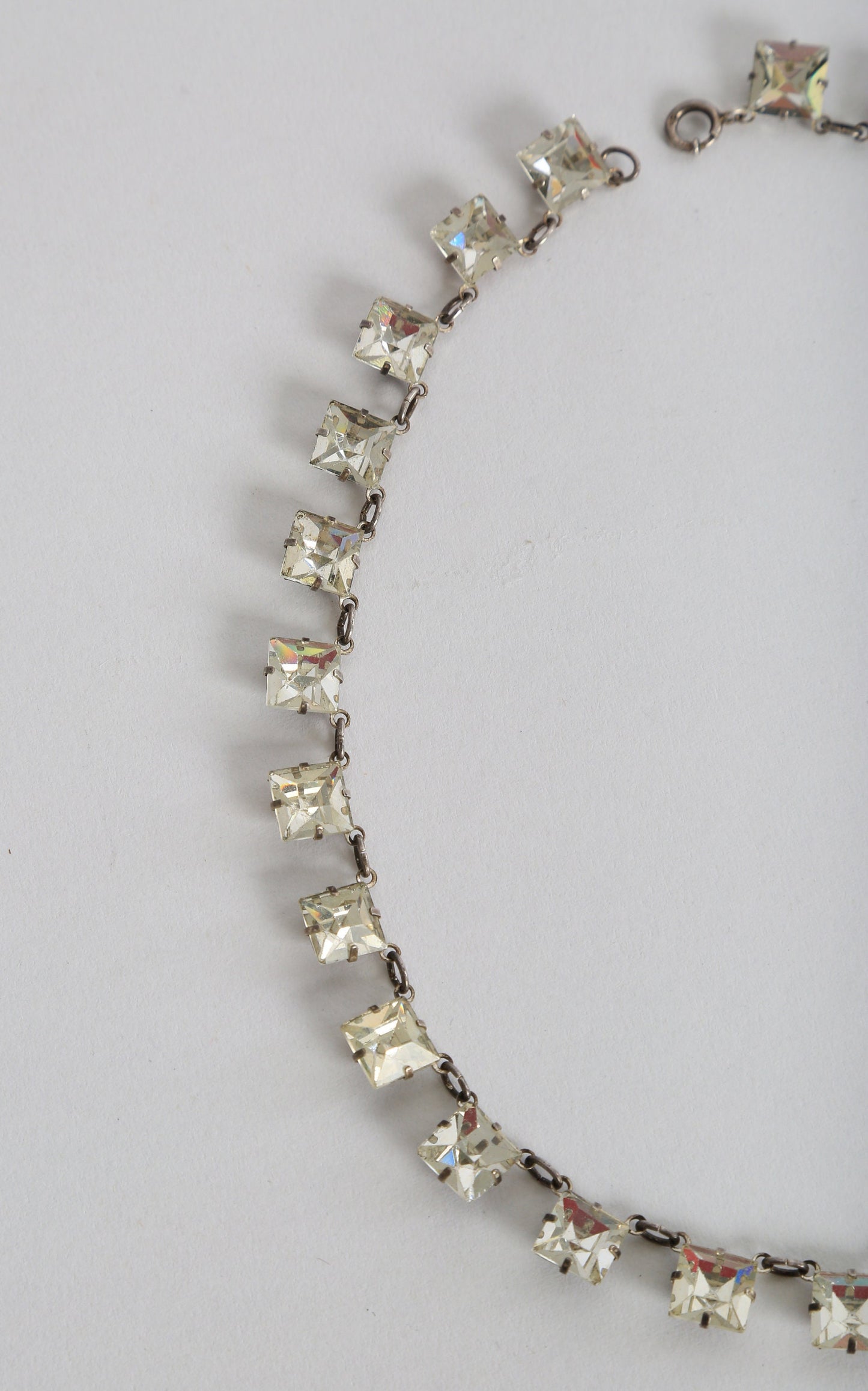 40s Square Cut glass Necklace | Antique Vintage 1940s delicate sterling silver jeweled necklace | Wedding necklace