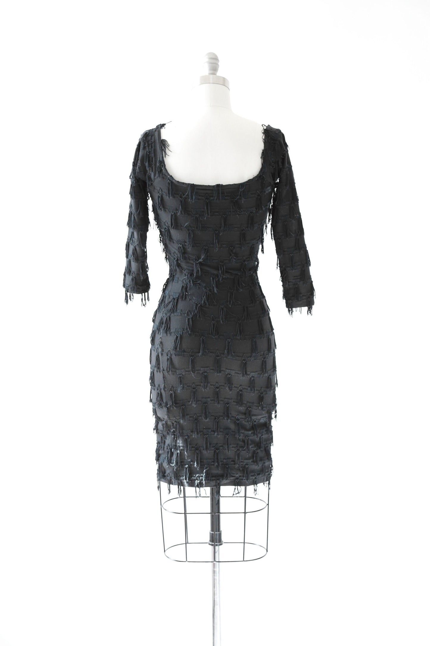 Modet fringe dress | Vintage 80s black fringe bodycon mini dress S