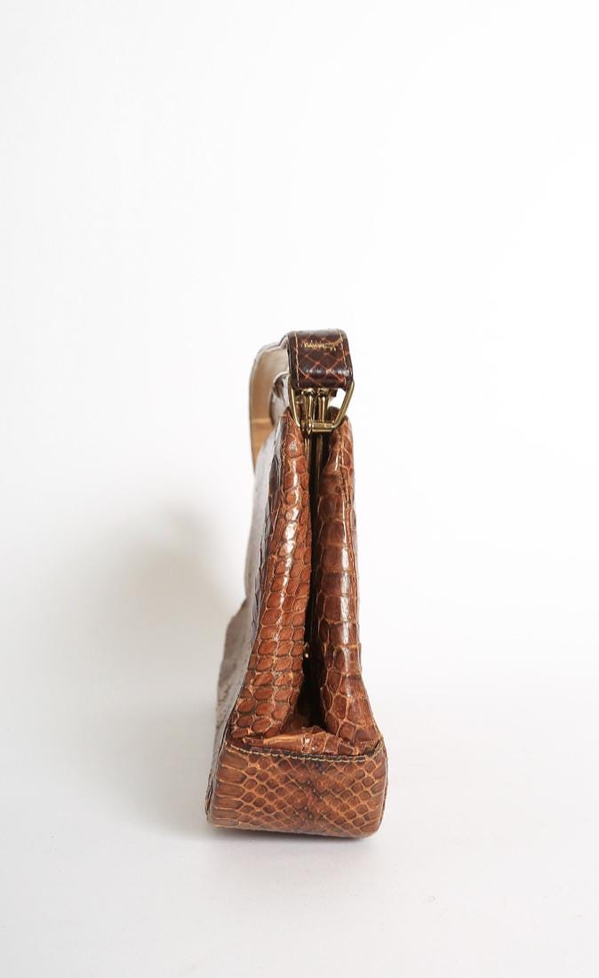 Vintage 1950s brown snake skin bag purse