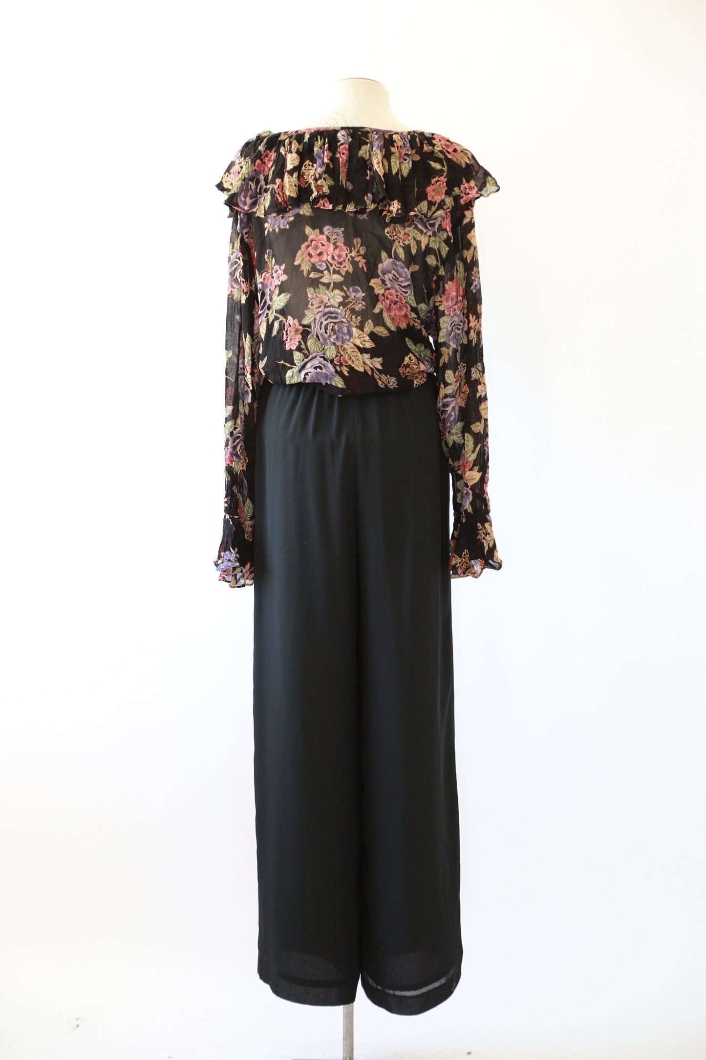 Vintage 90s sheer floral ruffle blouse