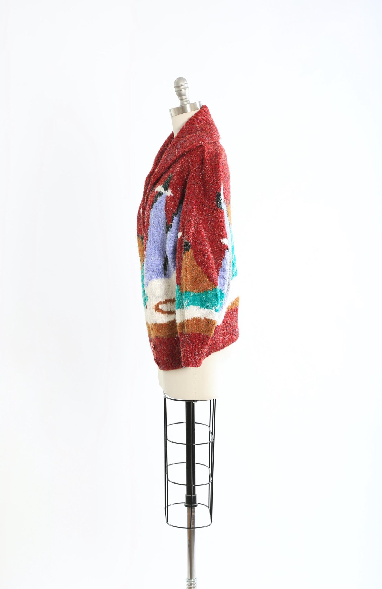 80s Metallic mountain scene hand knit sweater cardigan