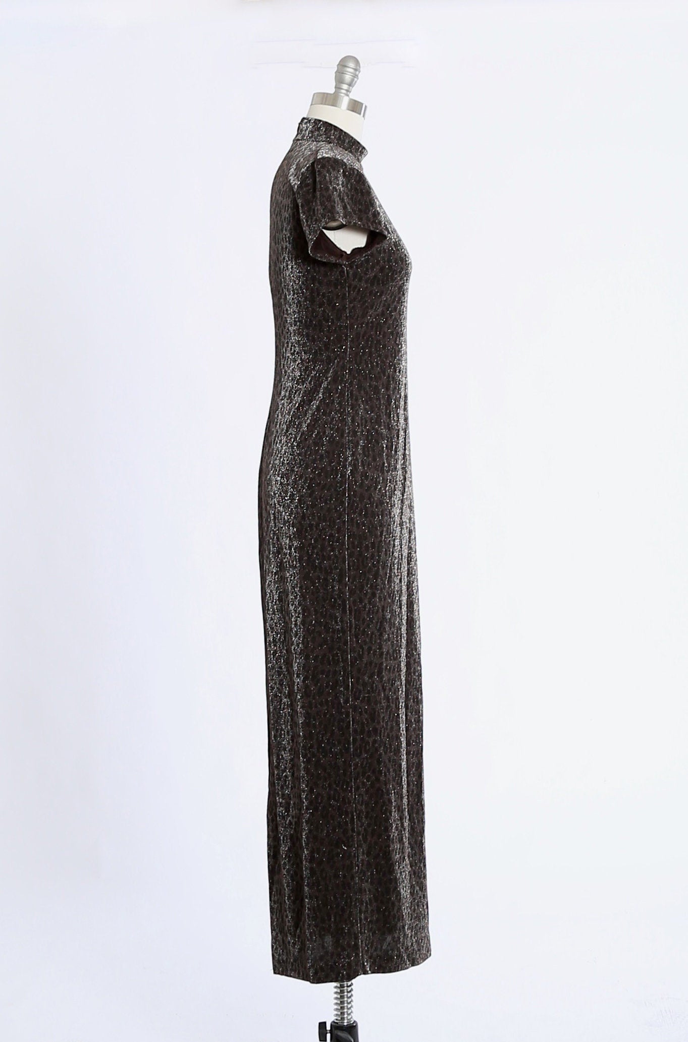 Vintage 1990s leopard print lurex stretch maxi dress