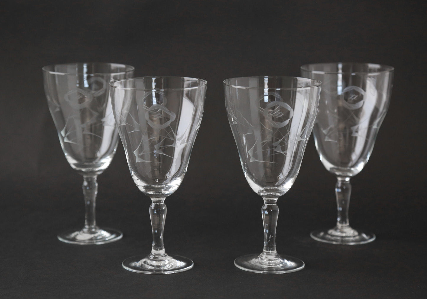 Vintage 30s 40s hand blown etched glasses