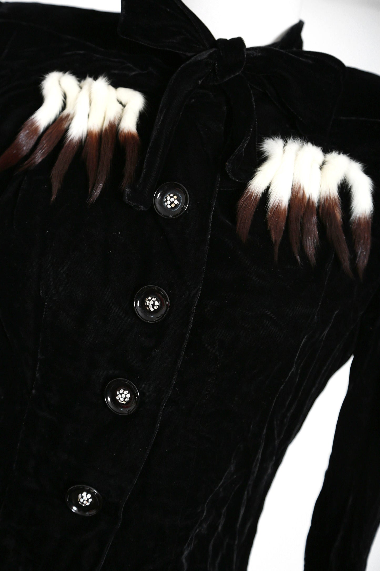 40s Mink fur velvet jacket | Vintage 1940s black velvet mink fur tails blazer