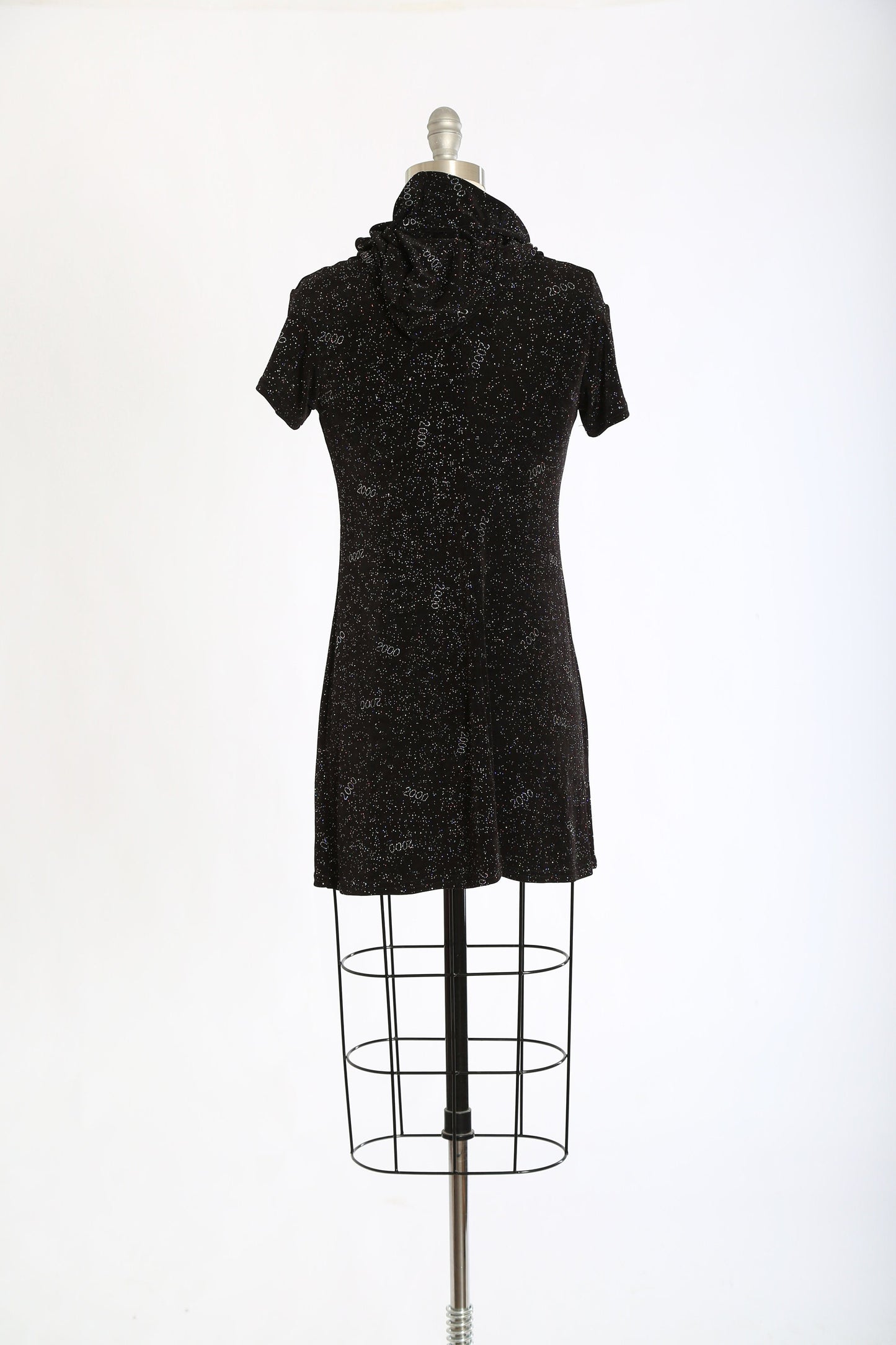 Y2K hooded mini dress | Vintage 2000 New Year Eves stretch mini dress