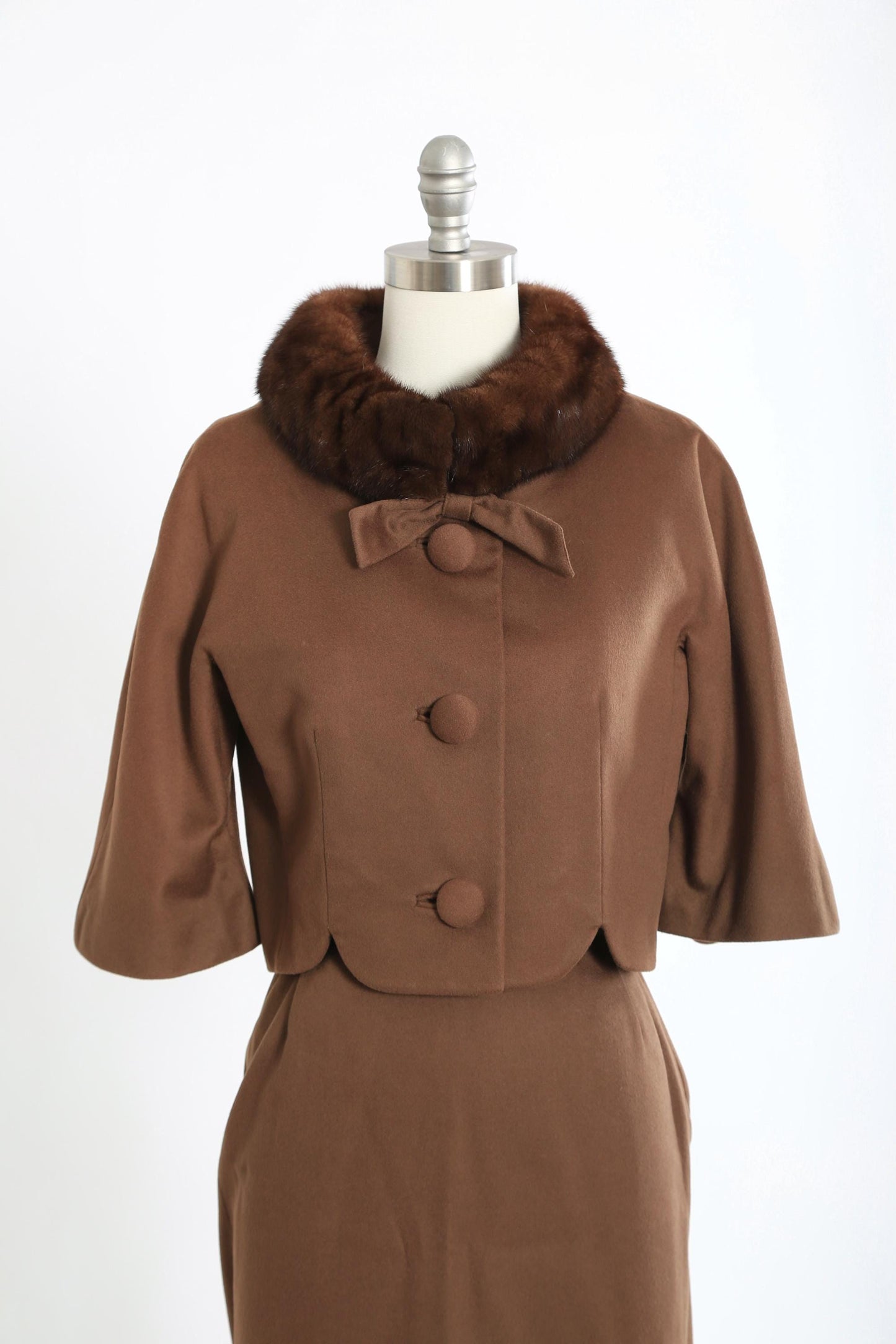 50s Lilli Ann suit | Vintage 1950s Lilli Ann brown wool Mink fur 2pc set