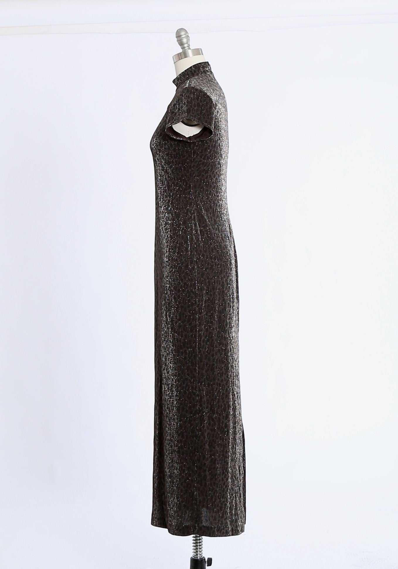 Vintage 1990s leopard print lurex stretch maxi dress