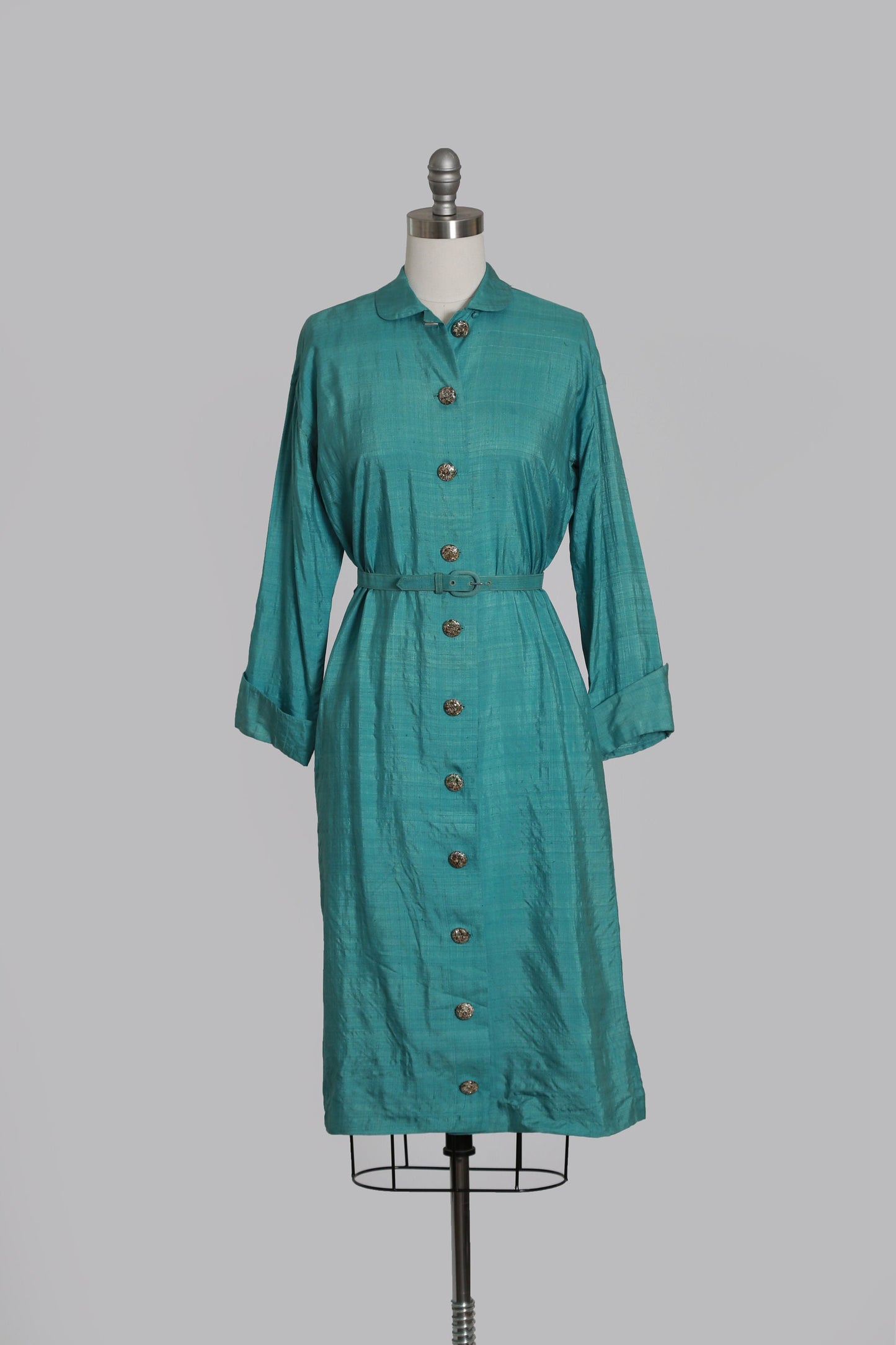 50s silk dress | Vintage 1950s B H Wragge blue silk dress