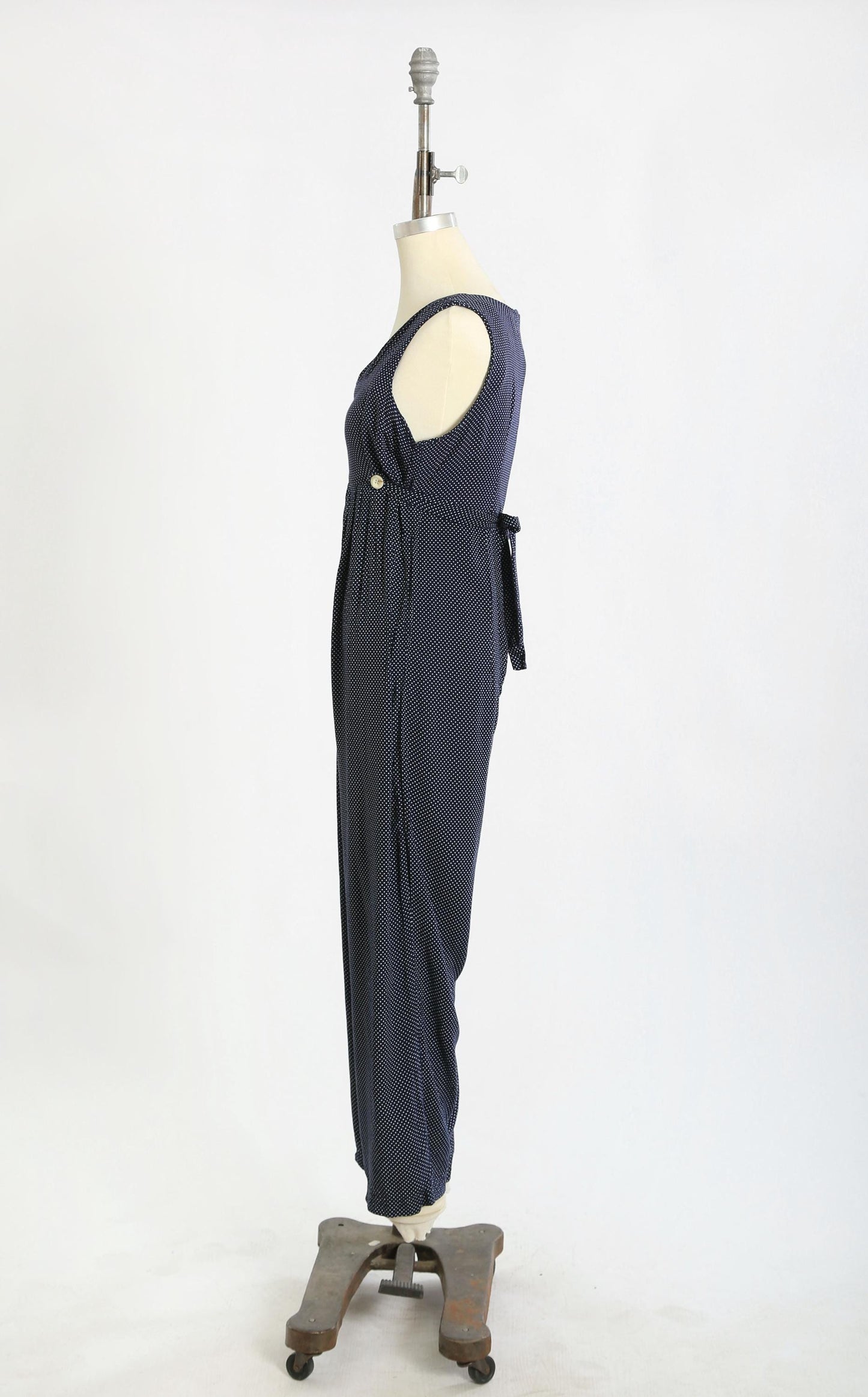 90s Navy blue polka dot rayon jumpsuit