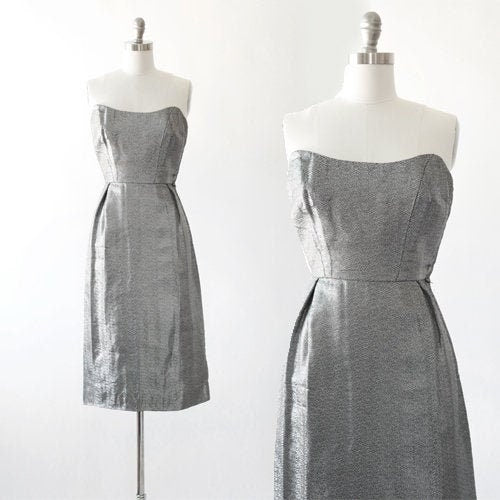 50s silver Lame bombshell dress | Vintage 1950s metal lame wiggle dress