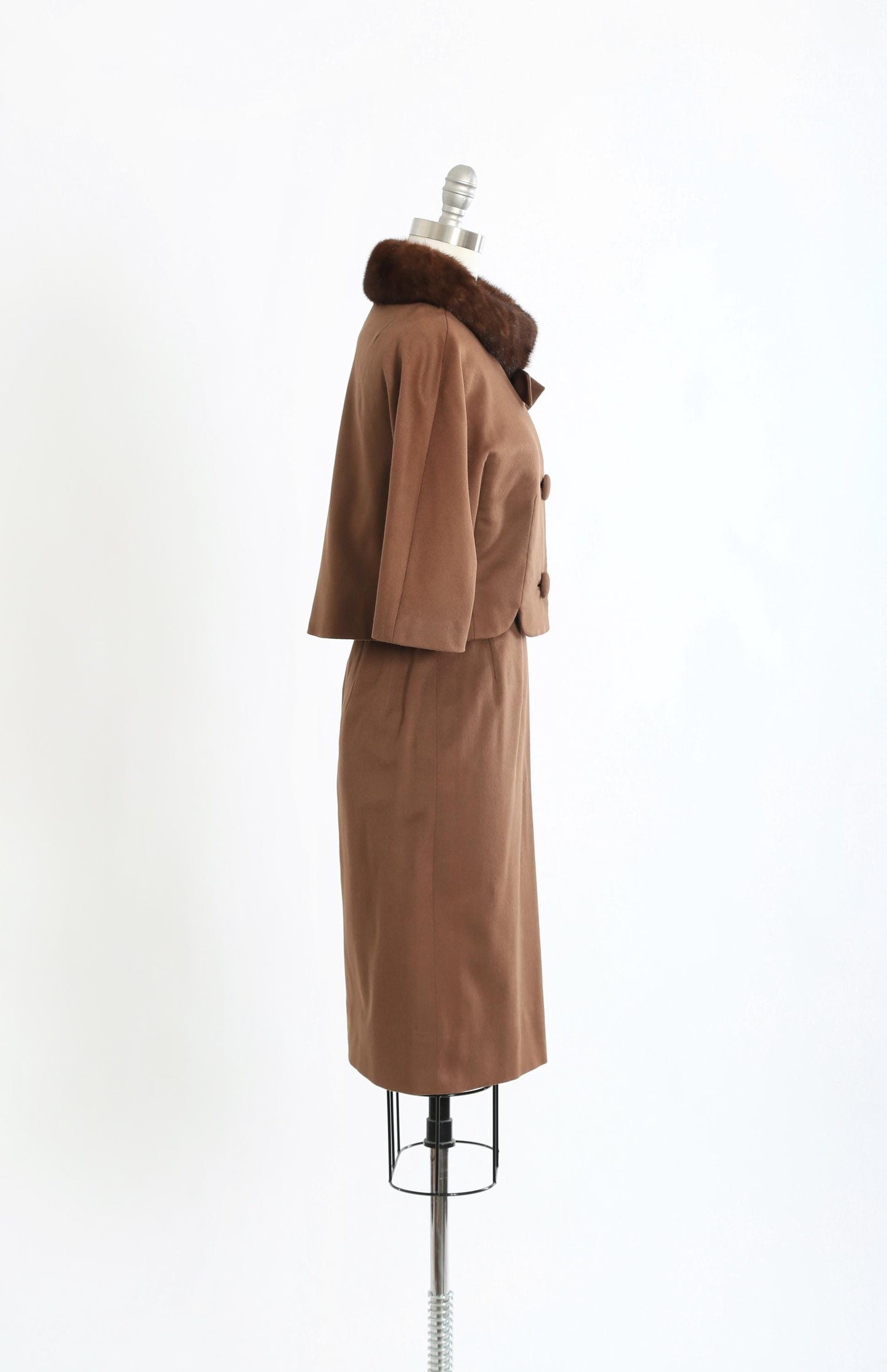 50s Lilli Ann suit | Vintage 1950s Lilli Ann brown wool Mink fur 2pc set