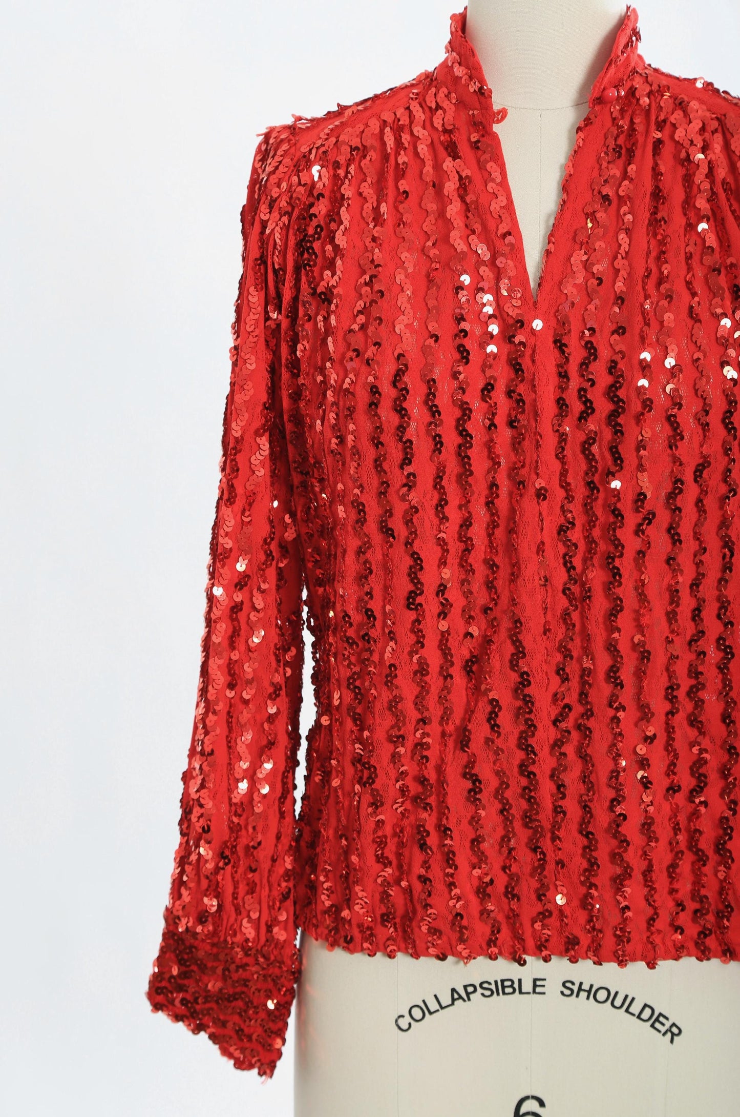 70s Red Sequin Ann Green blouse made in England