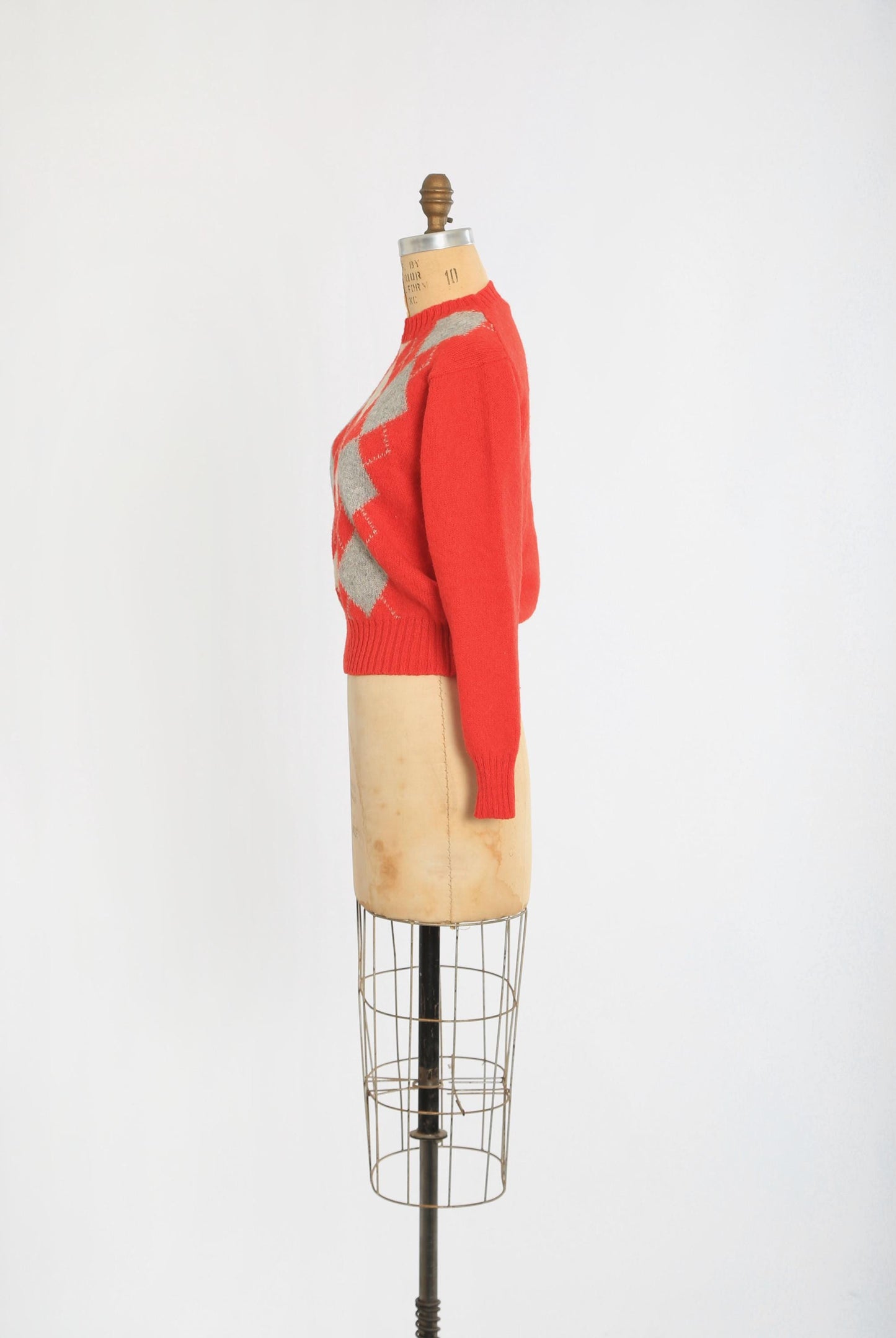 70s Billy Kelly Red Argyle Irish Shetland wool sweater
