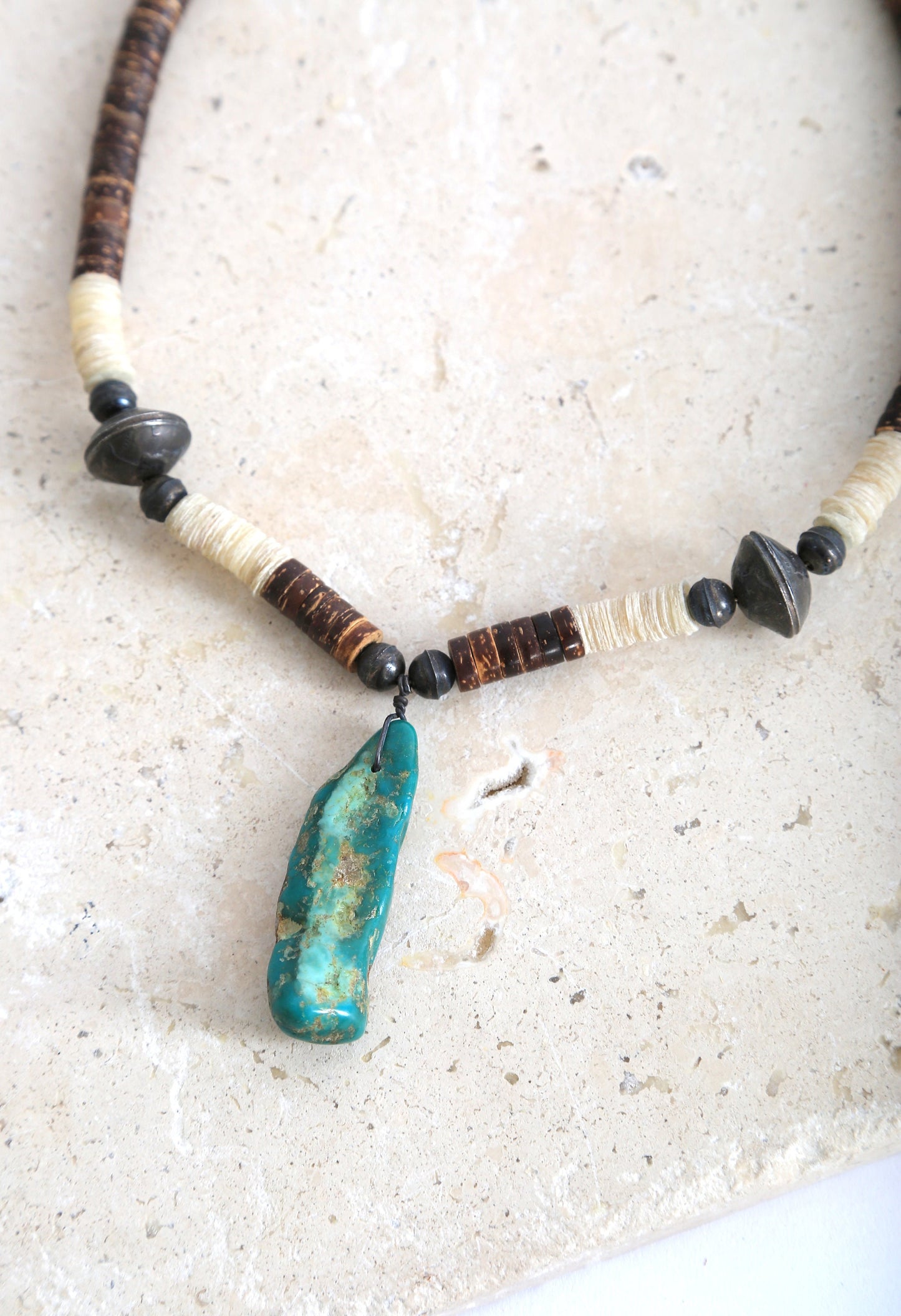 Vintage Native American turquoise sterling silver Liberty Navajo pearls sea shell Heishi beaded necklace