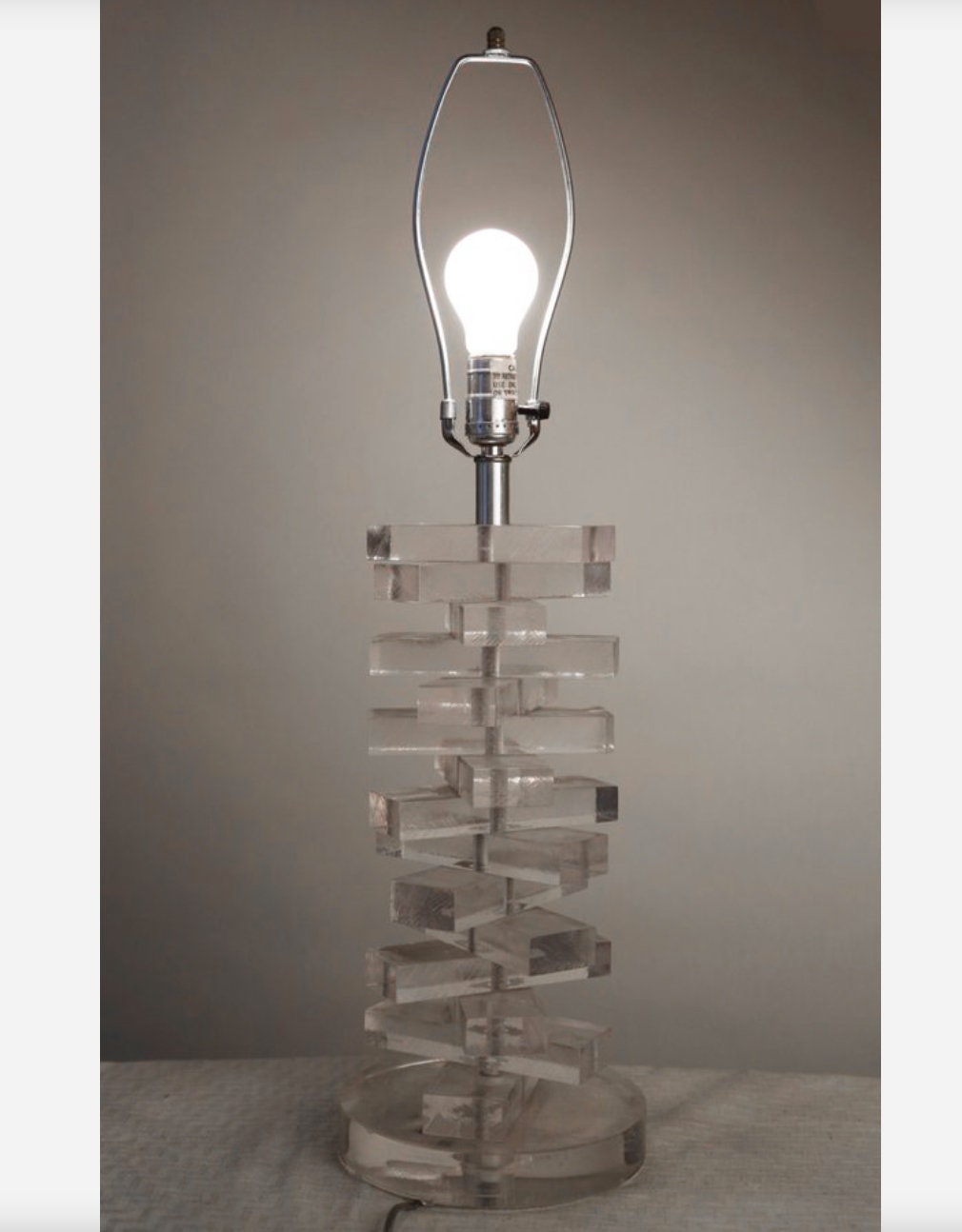 Vintage Mid Century Modern clear plexiglass Stacked Lucite table Lamp