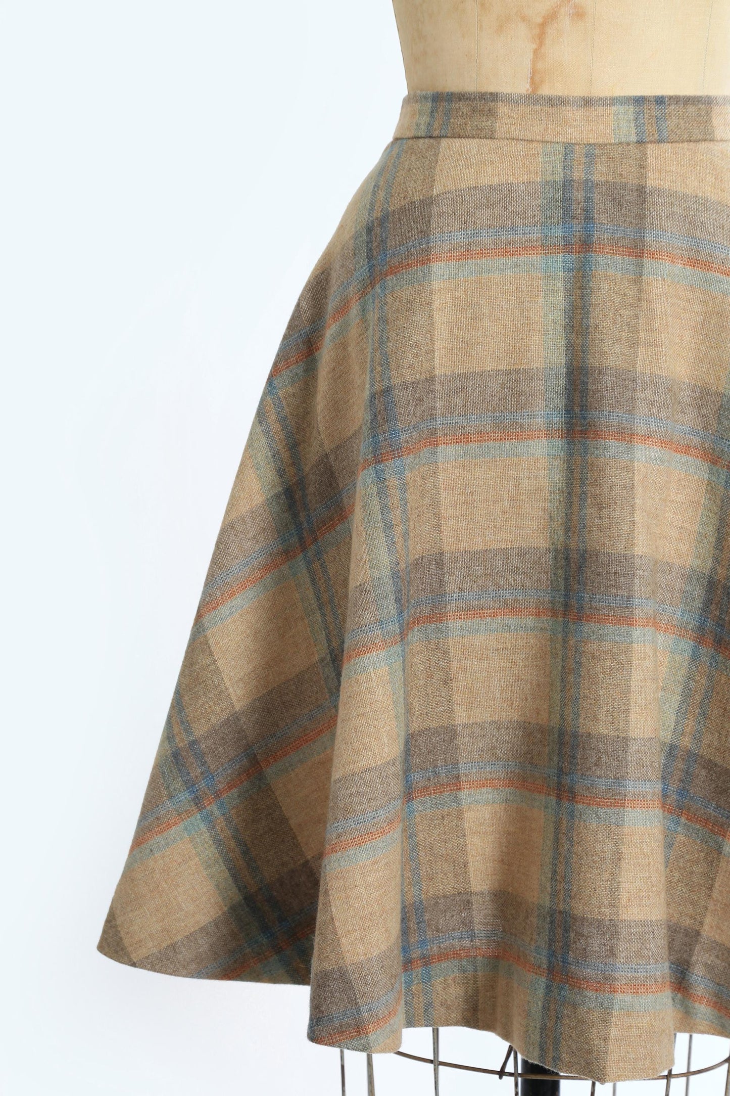 70s woven plaid wool blend skirt