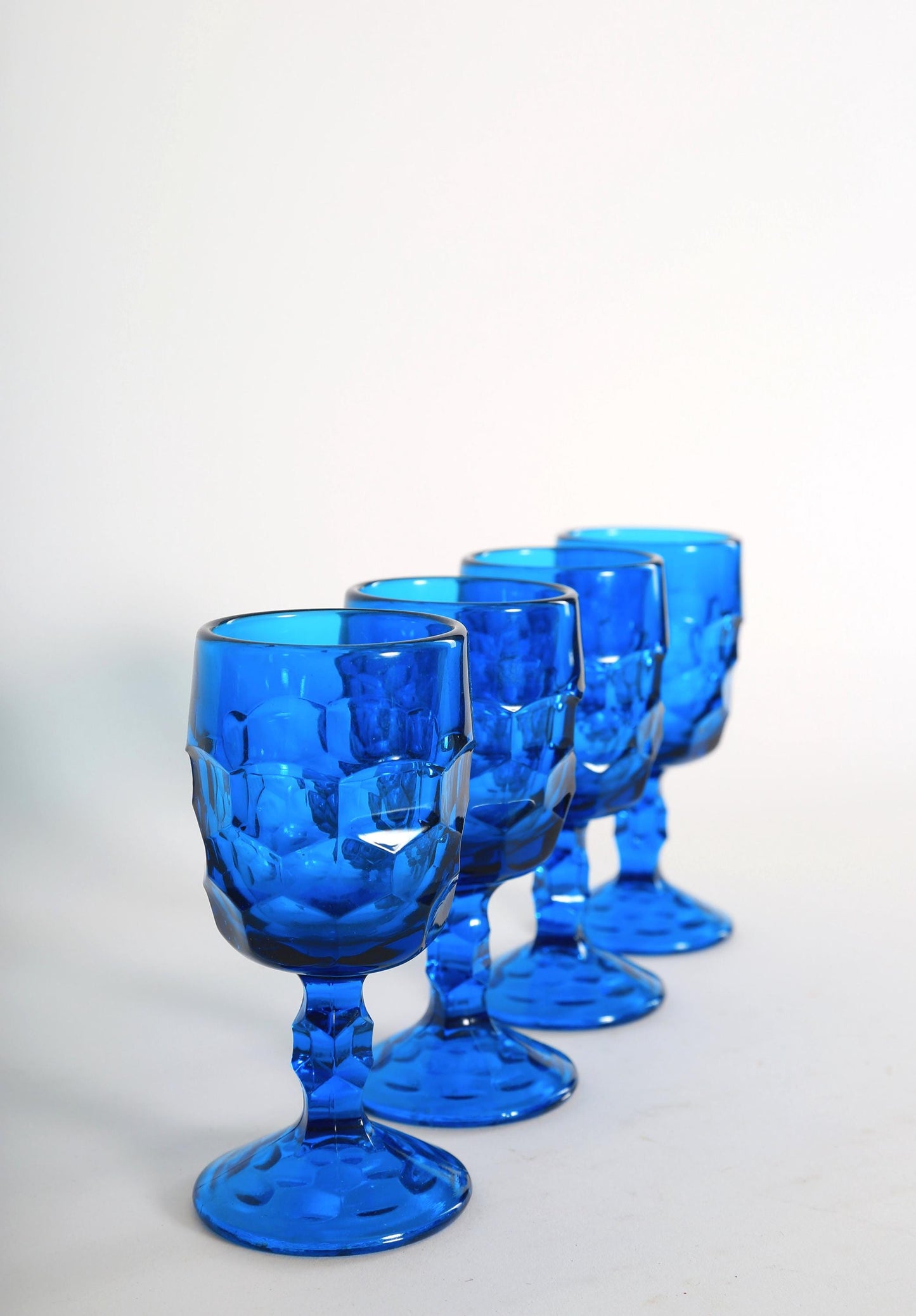 Viking blue Honeycomb Georgian cordial wine glasses set of 4