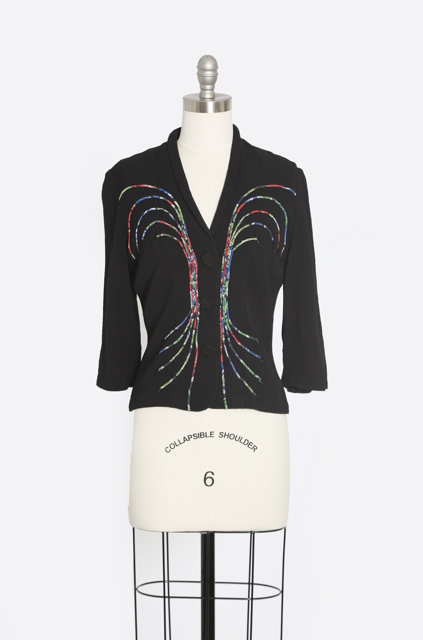 Vintage 40s rayon crepe embroidered rainbow arrow blouse
