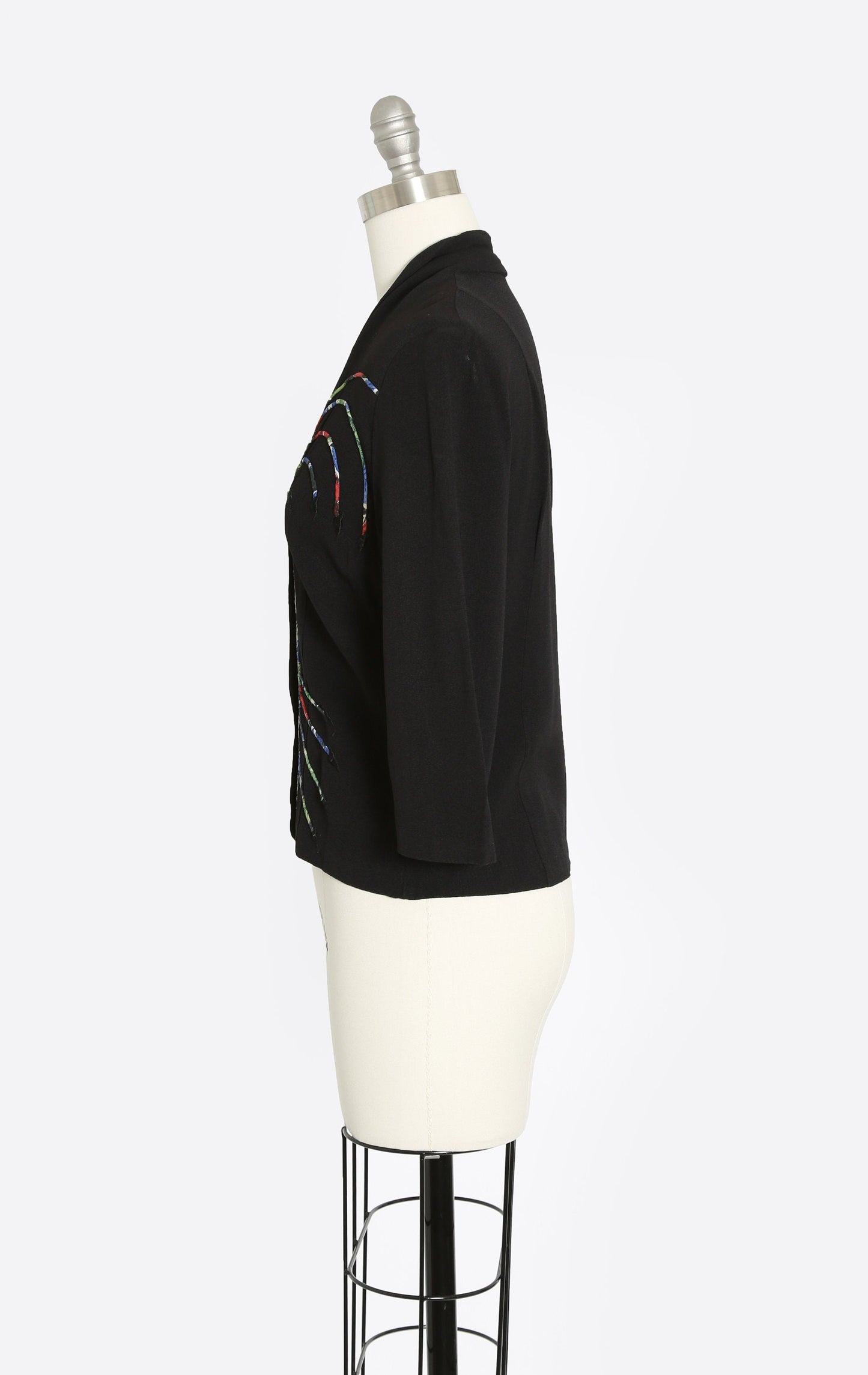 Vintage 40s rayon crepe embroidered rainbow arrow blouse