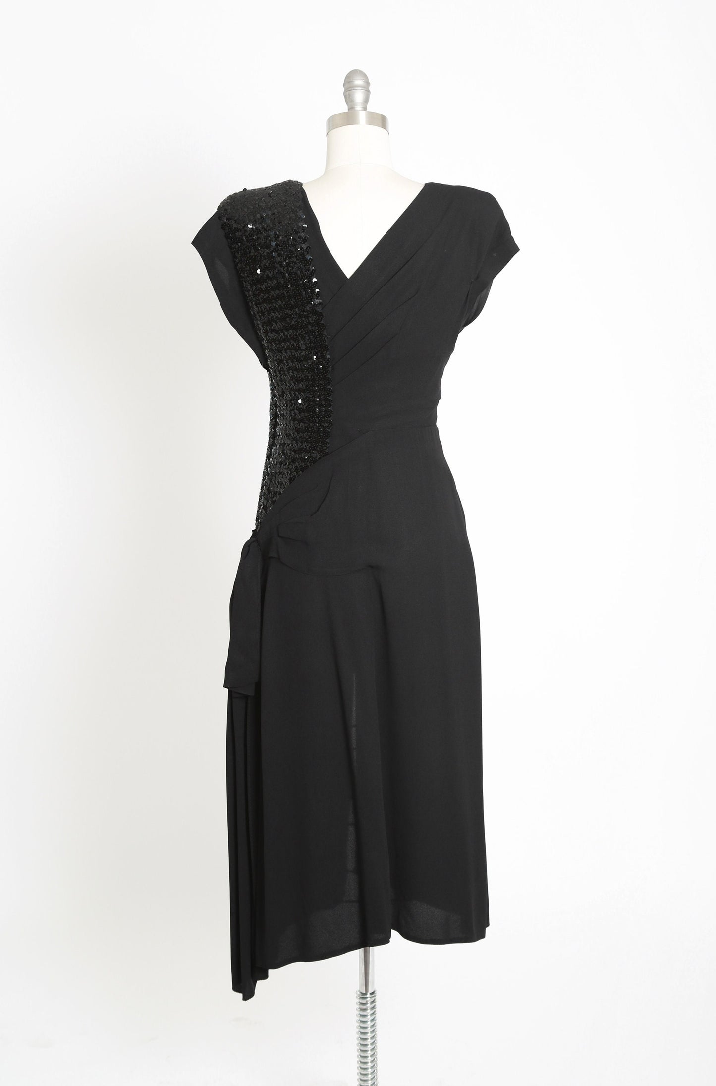 40s sequin dress | Vintage 1940s black crepe sequin bow dress