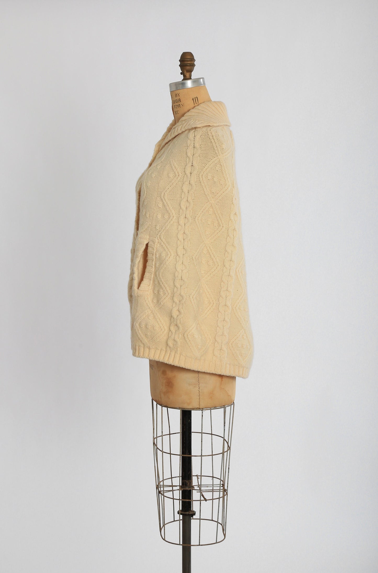 60s knit wool cape sweater | Vintage 60s hand loomed cable knit wool cape