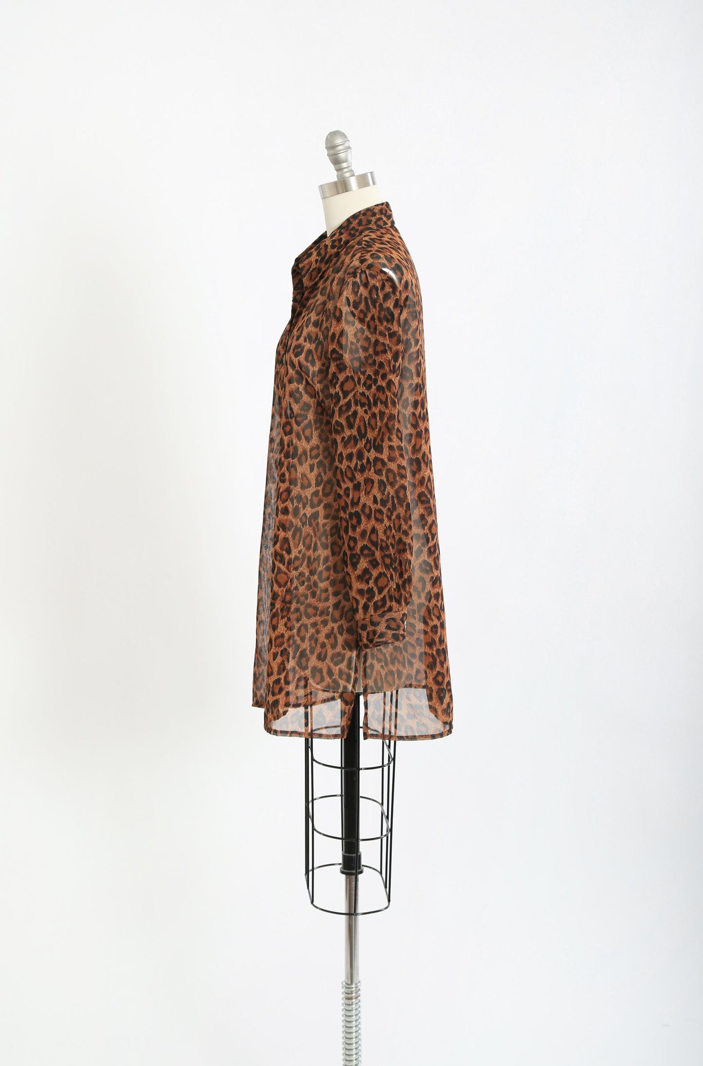 90s Leopard semi sheer long blouse