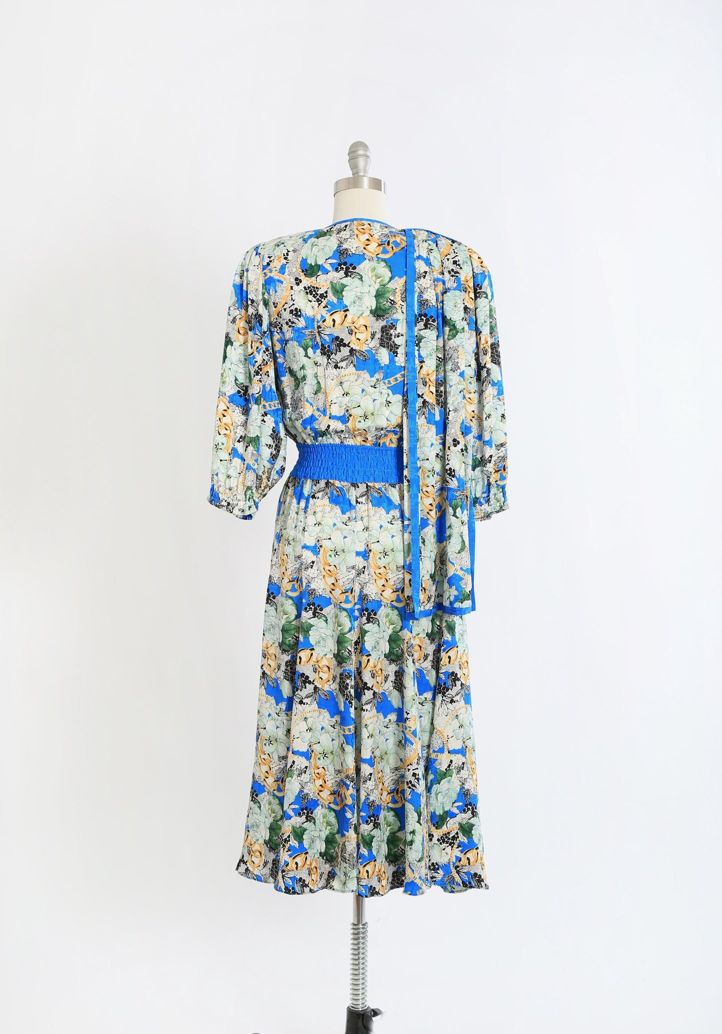 Diane Freis silk dress | Vintage 80s Diane Freis Gold chain floral silk maxi dress