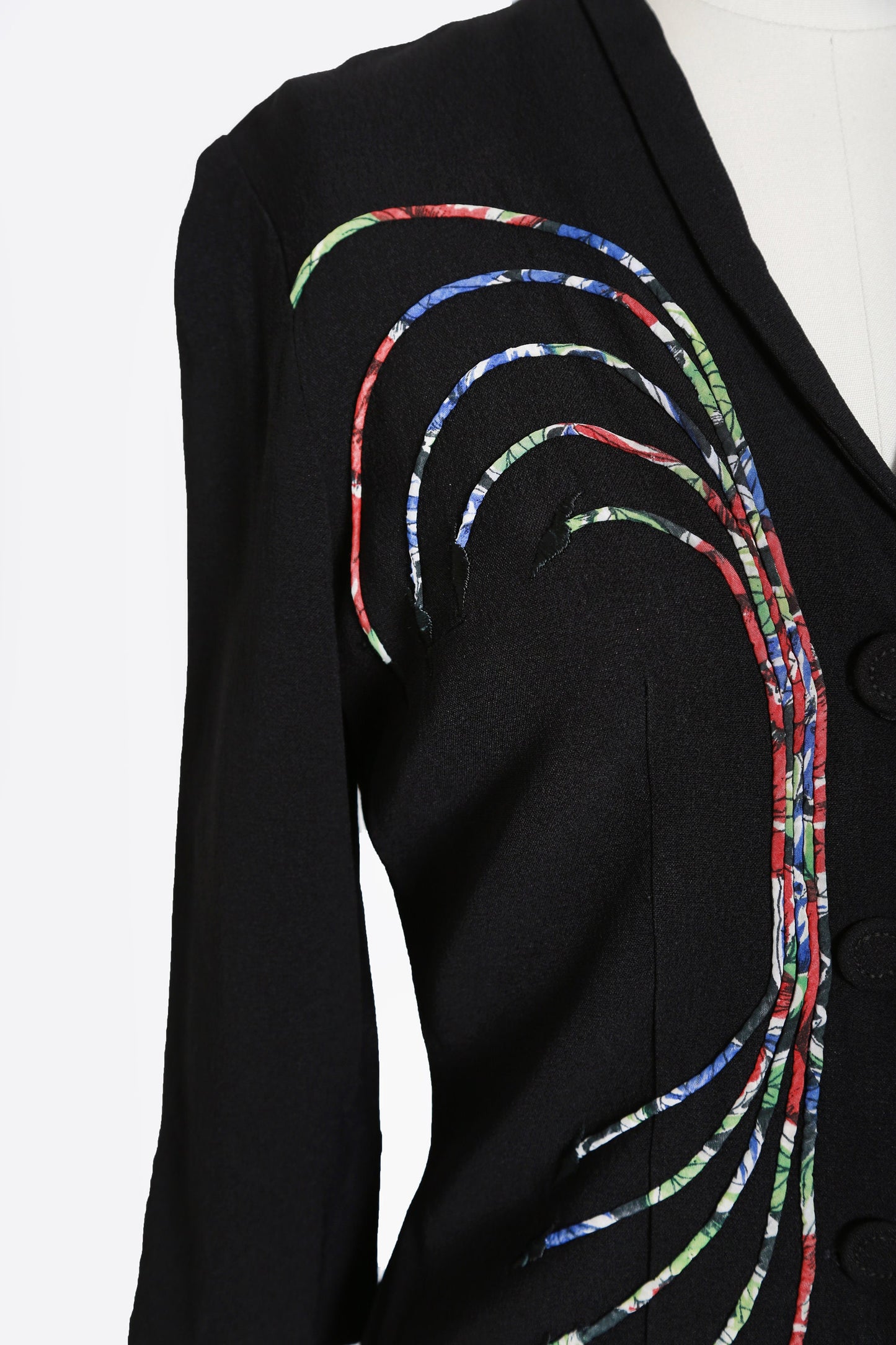Vintage 40s rayon crepe embroidered rainbow arrow blouse