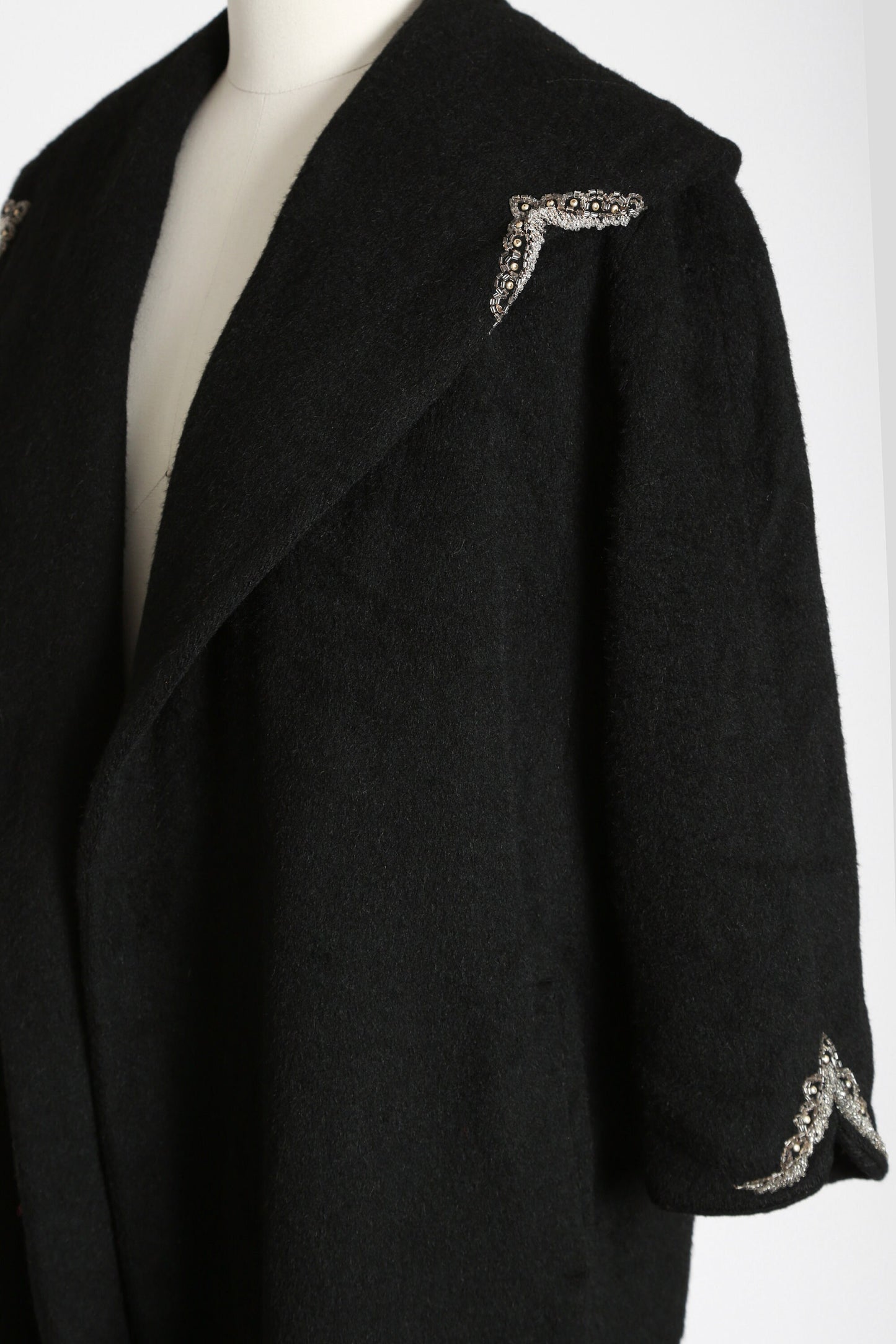 40s beaded coat | Vintage 40s black mohair wool coat | 1940s hand beaded swing coat