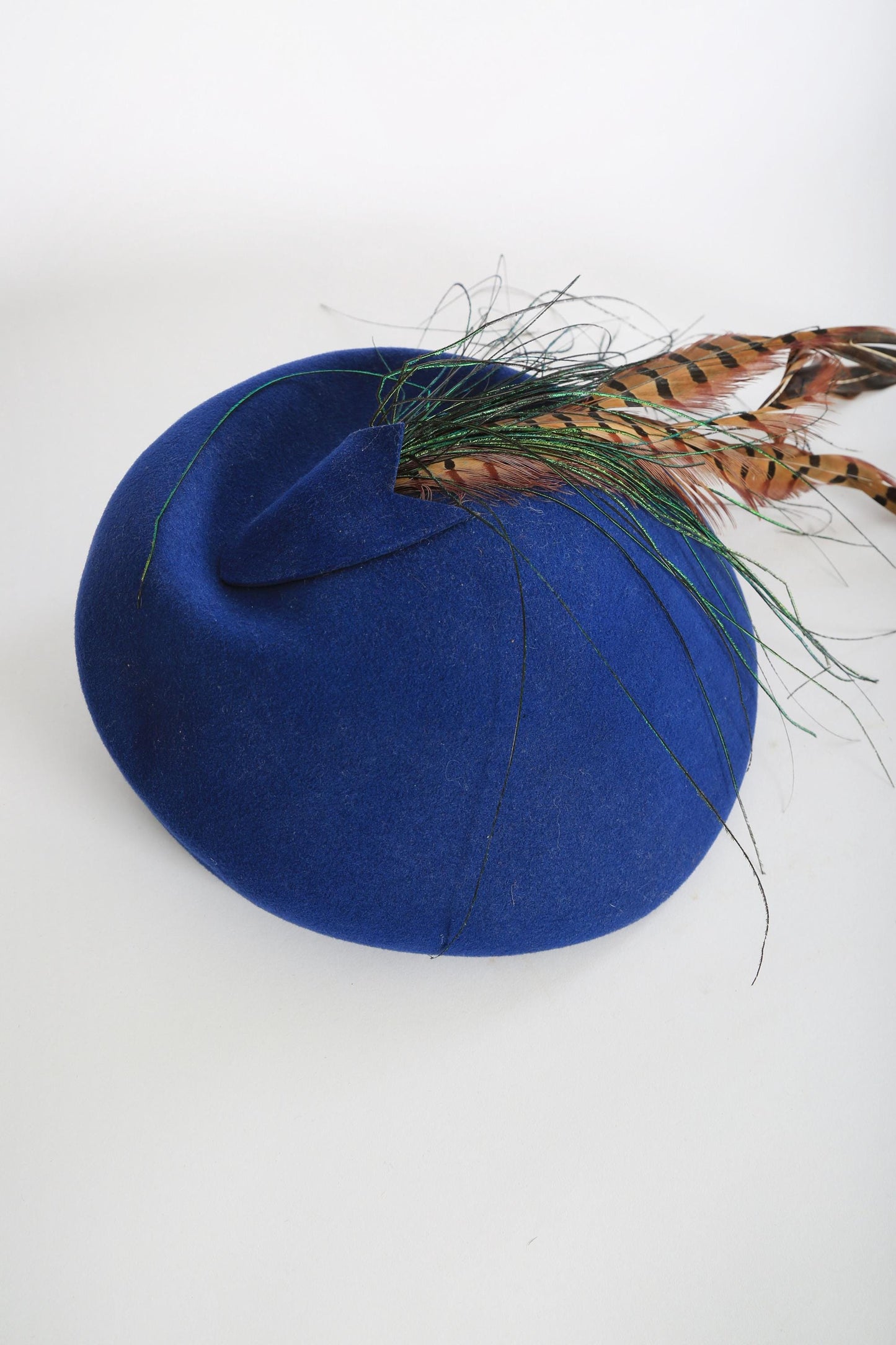 40s Blue wool Feather Hat | Vintage 1940s Geo w Bollman blue hat