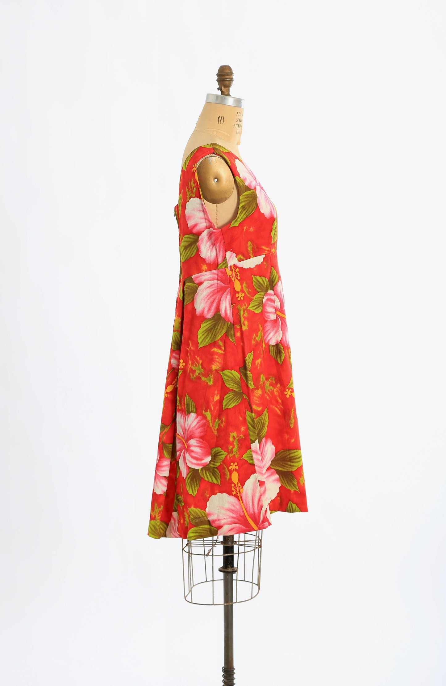 60s Ui - Maikai barkcloth Hawaiian mini dress | Vintage 1960s deadstock Red tropical Hibiscus dress