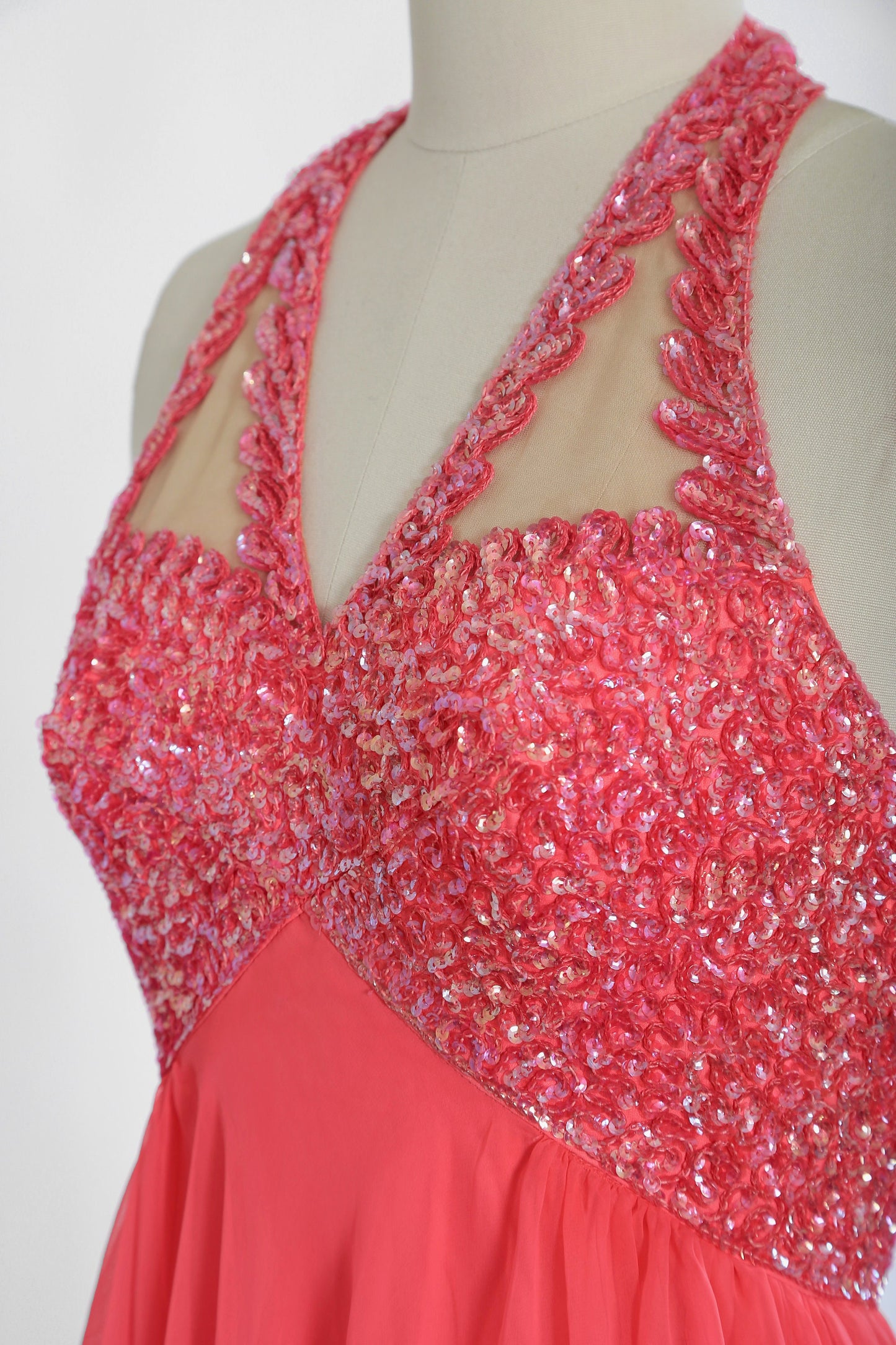 Mike Benet sequin dress | Vintage 60s 70s pink chiffon sequin maxi dress