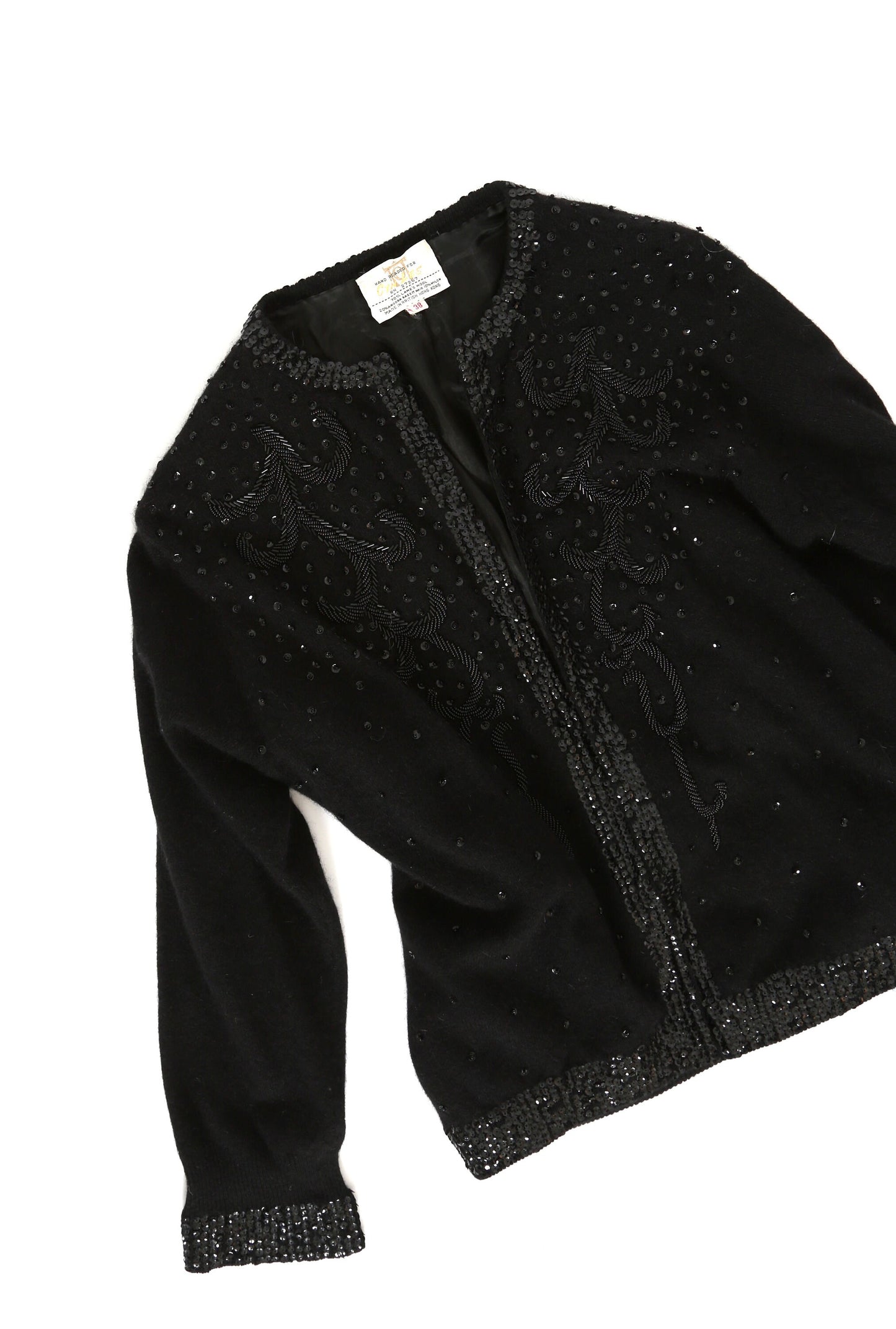 Sequin lambswool cardigan | Vintage 50s black sequin knit cardigan | 1950s Cyn Less angora beaded sweater