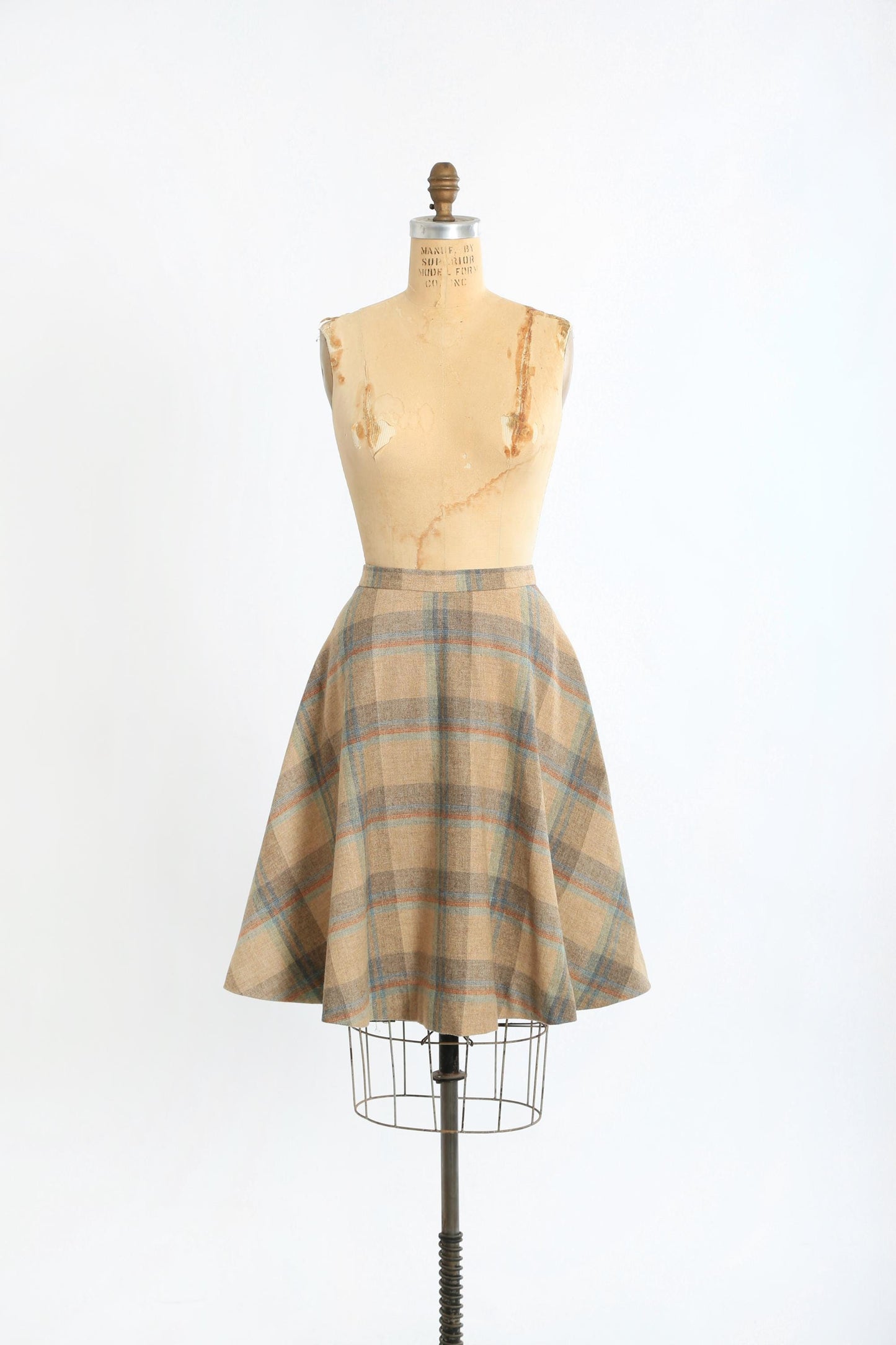 70s woven plaid wool blend skirt