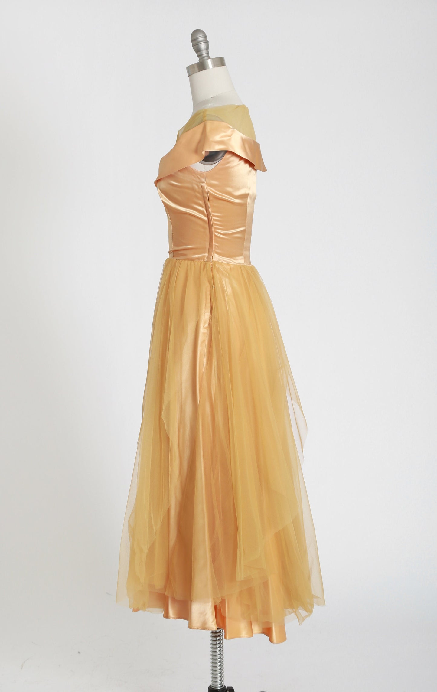 50s gold satin dress | vintage 1950s satin chiffon dress
